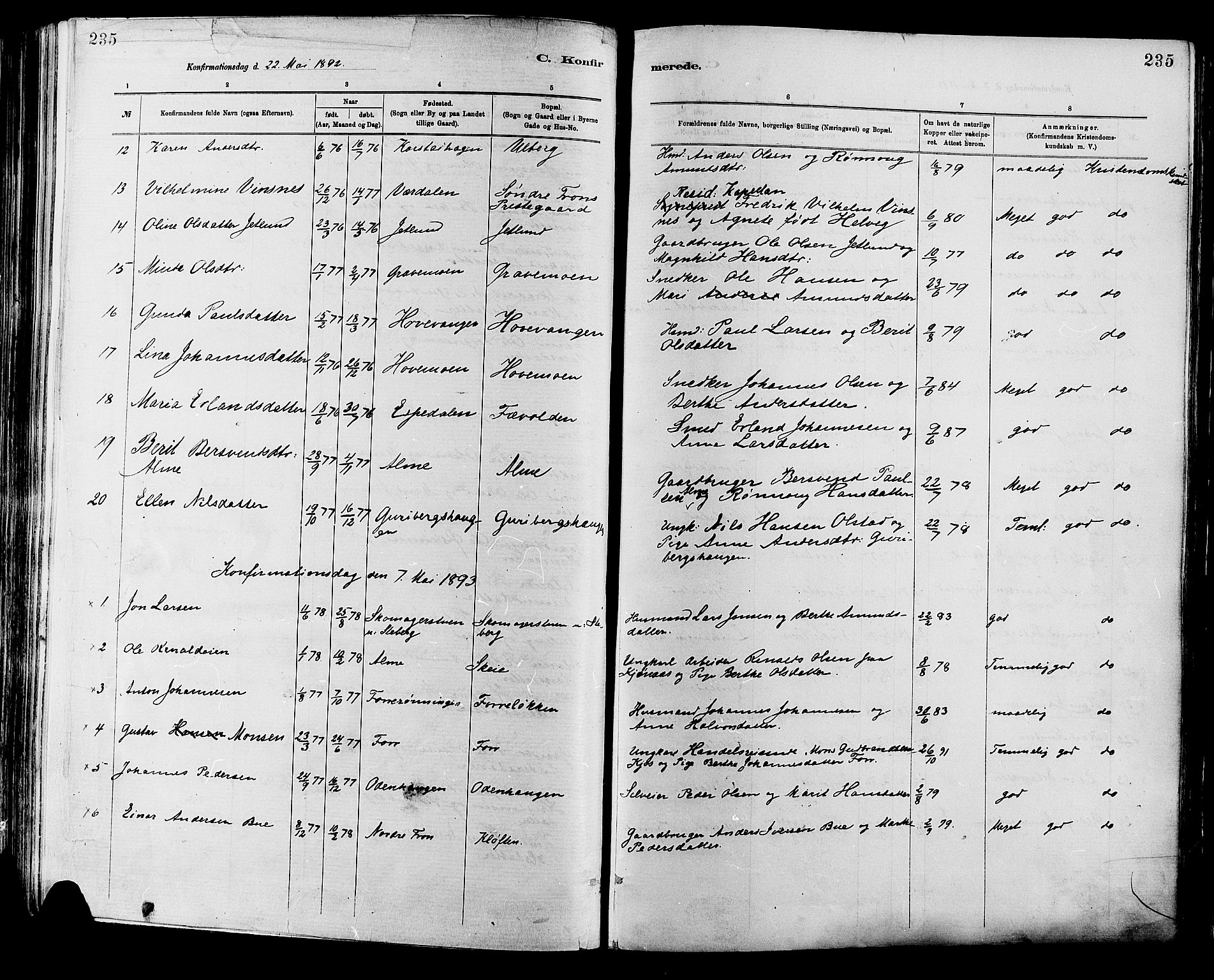 Sør-Fron prestekontor, AV/SAH-PREST-010/H/Ha/Haa/L0003: Ministerialbok nr. 3, 1881-1897, s. 235