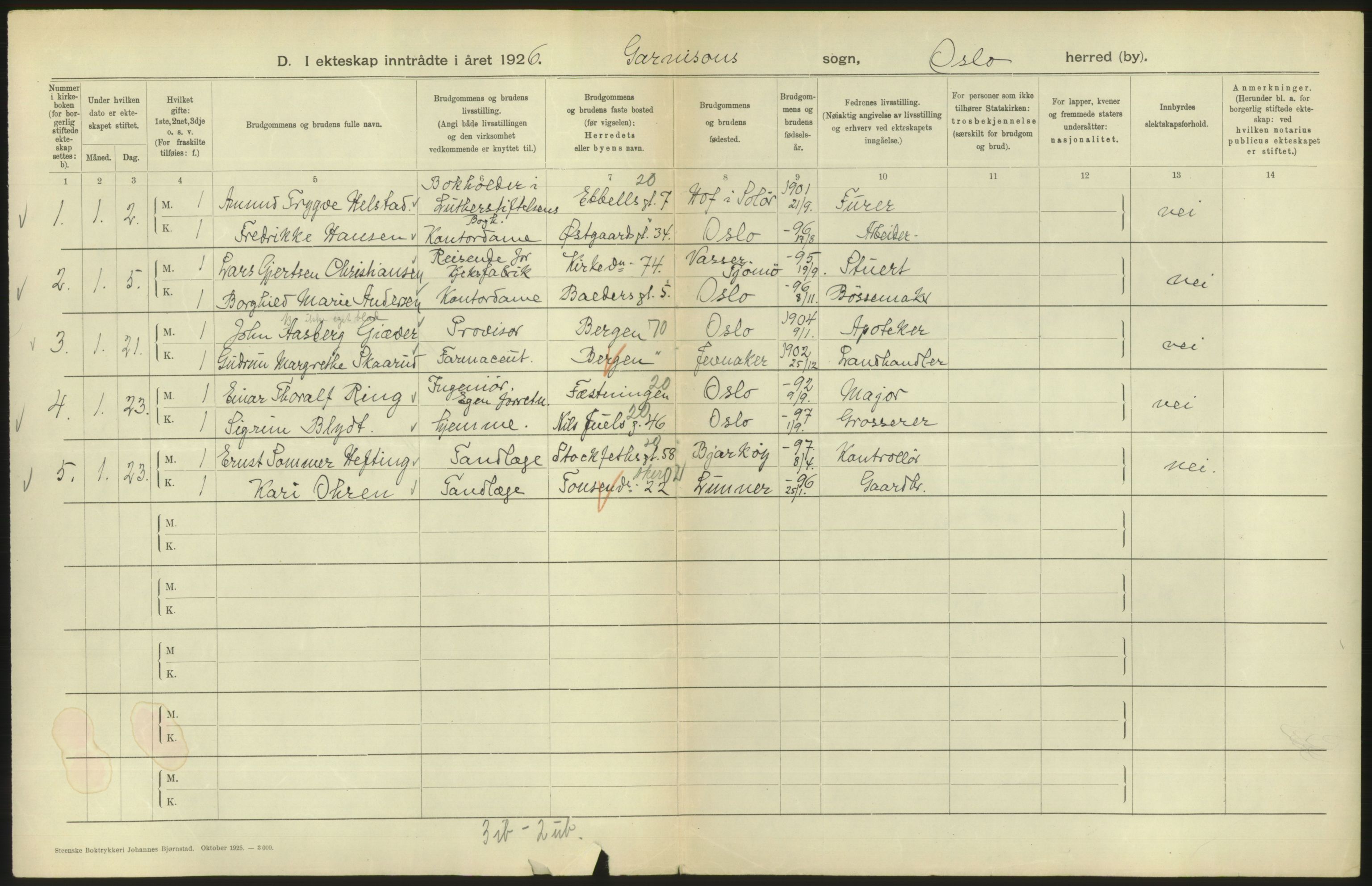 Statistisk sentralbyrå, Sosiodemografiske emner, Befolkning, AV/RA-S-2228/D/Df/Dfc/Dfcf/L0008: Oslo: Gifte, 1926, s. 672