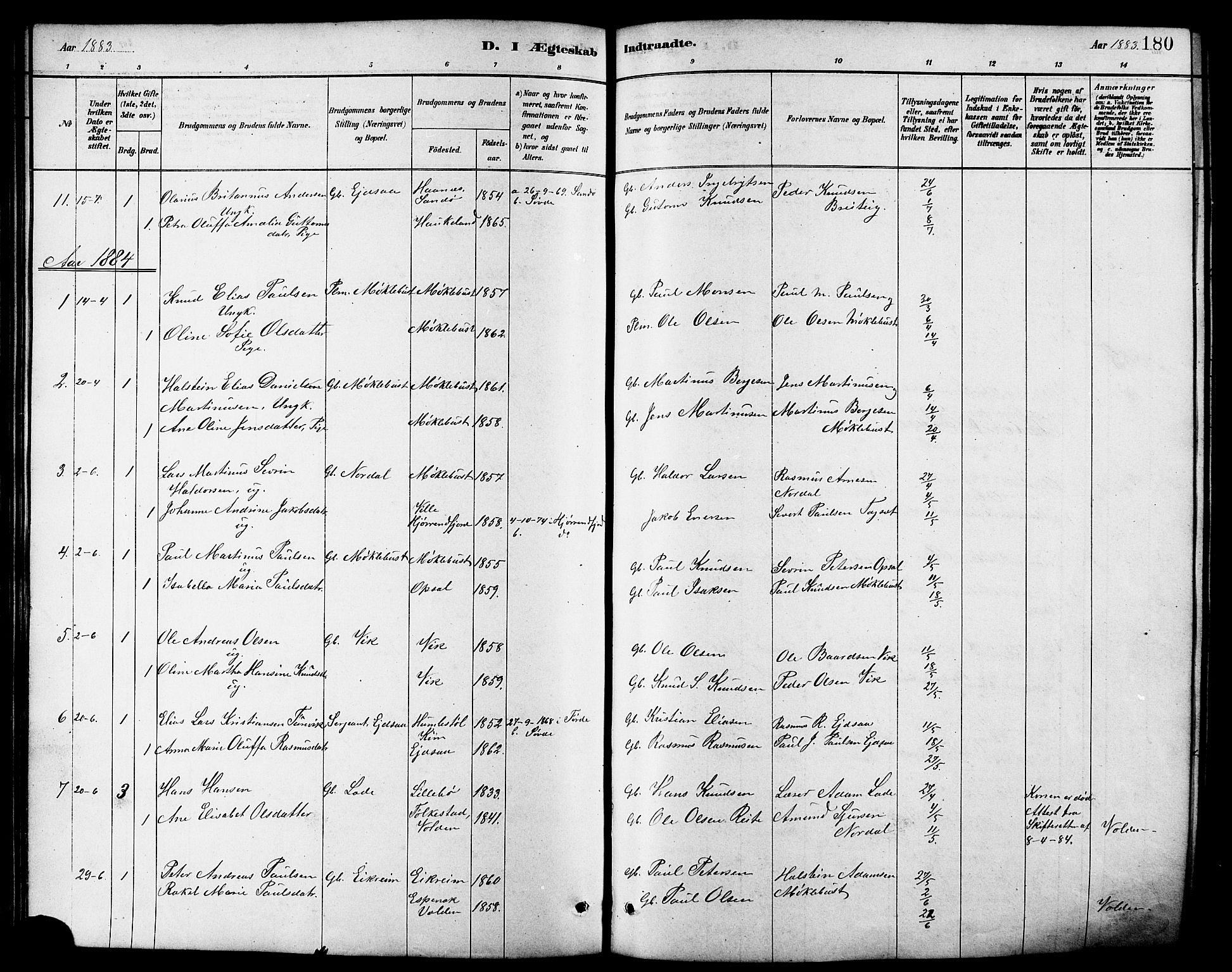 Ministerialprotokoller, klokkerbøker og fødselsregistre - Møre og Romsdal, SAT/A-1454/502/L0027: Klokkerbok nr. 502C01, 1878-1908, s. 180