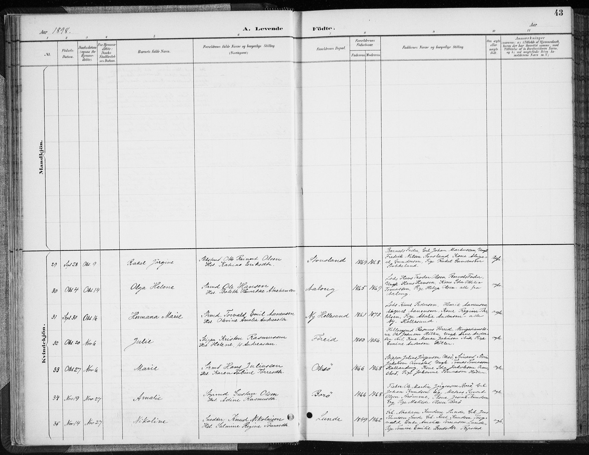 Søgne sokneprestkontor, AV/SAK-1111-0037/F/Fa/Fab/L0013: Ministerialbok nr. A 13, 1892-1911, s. 43