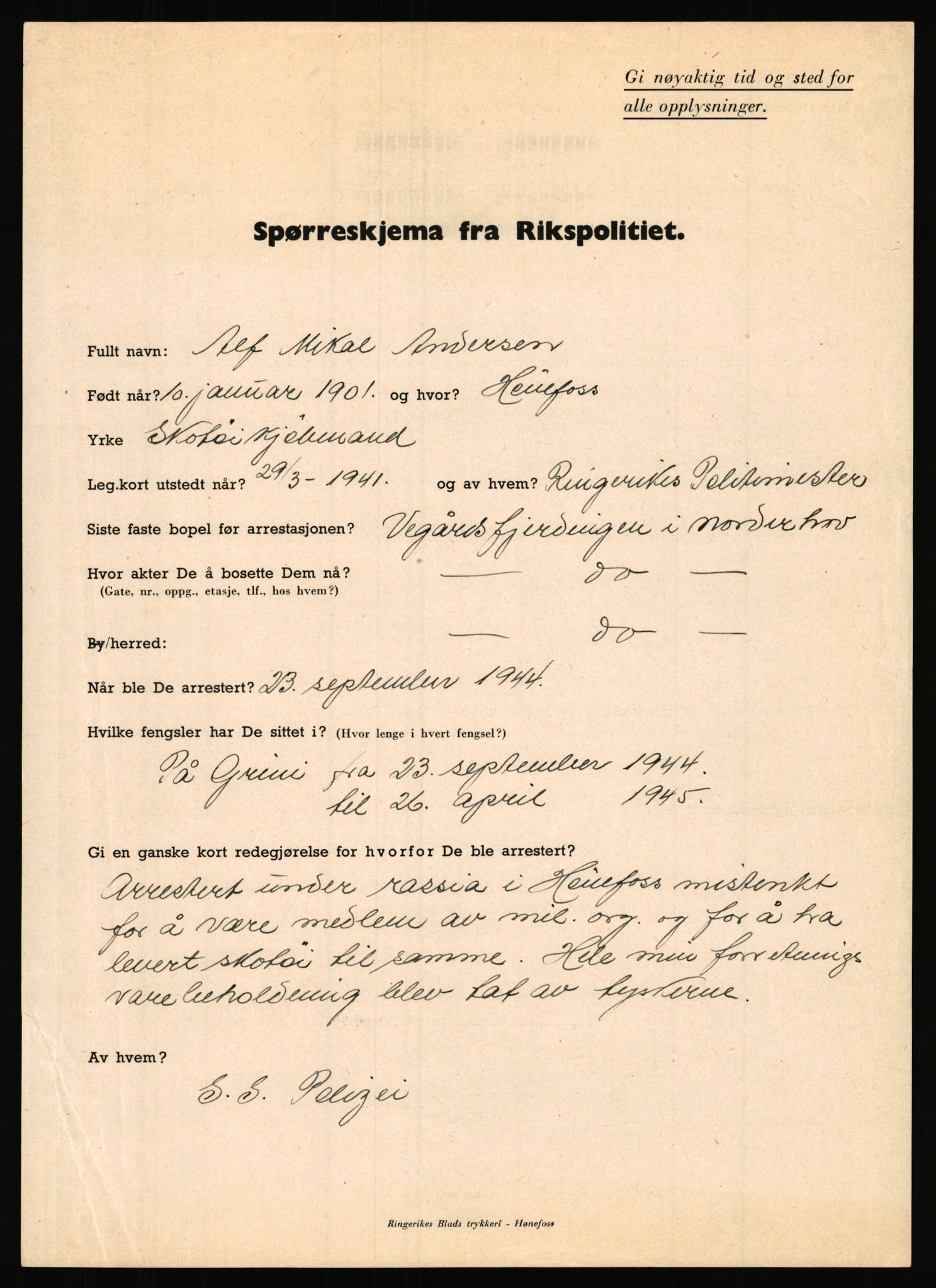 Rikspolitisjefen, AV/RA-S-1560/L/L0001: Abelseth, Rudolf - Berentsen, Odd, 1940-1945, s. 291