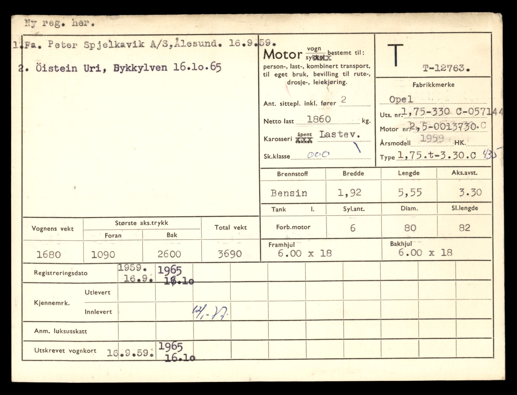 Møre og Romsdal vegkontor - Ålesund trafikkstasjon, AV/SAT-A-4099/F/Fe/L0035: Registreringskort for kjøretøy T 12653 - T 12829, 1927-1998, s. 2596