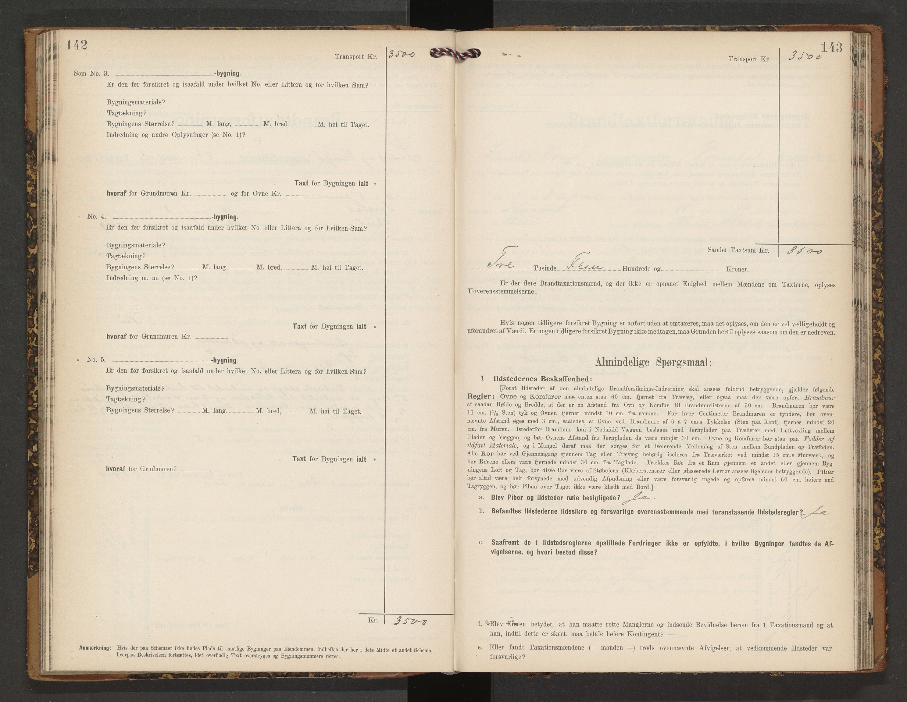 Norges Brannkasse Vågøy og Sund, AV/SAT-A-5504/Fb/L0002: Branntakstprotokoll, 1904-1913, s. 142-143