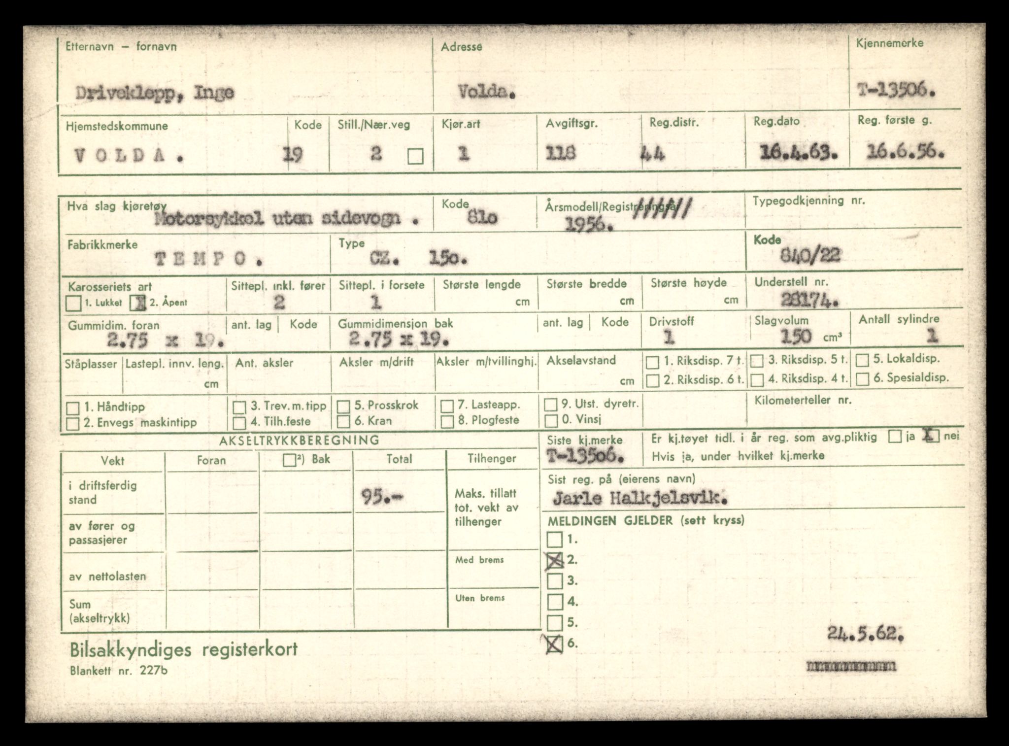 Møre og Romsdal vegkontor - Ålesund trafikkstasjon, AV/SAT-A-4099/F/Fe/L0039: Registreringskort for kjøretøy T 13361 - T 13530, 1927-1998, s. 2596