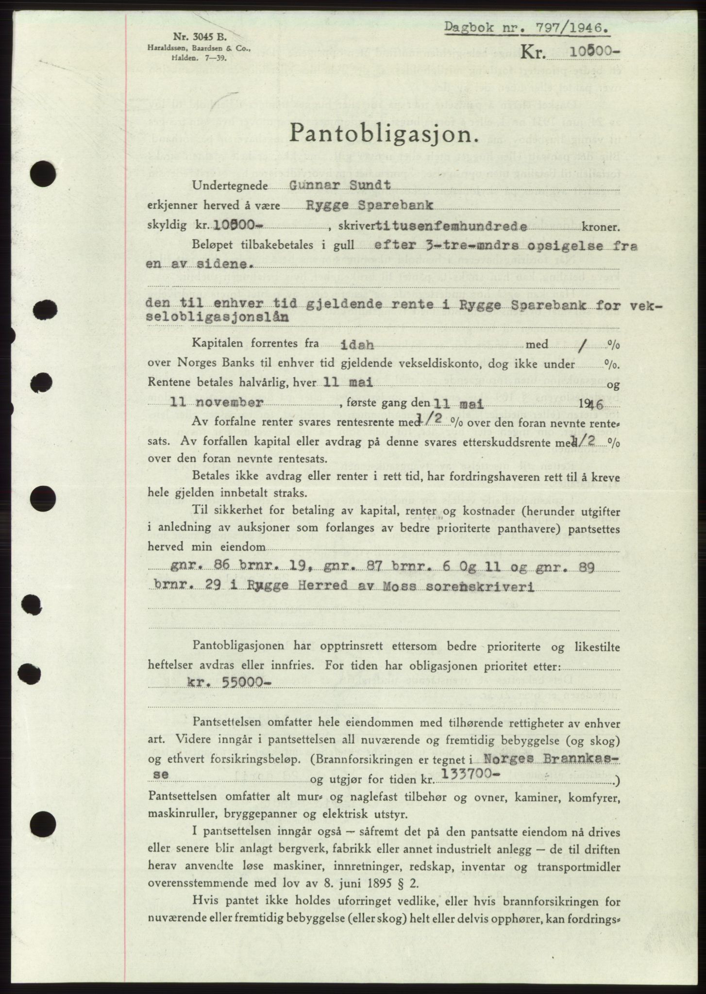 Moss sorenskriveri, SAO/A-10168: Pantebok nr. B15, 1946-1946, Dagboknr: 797/1946