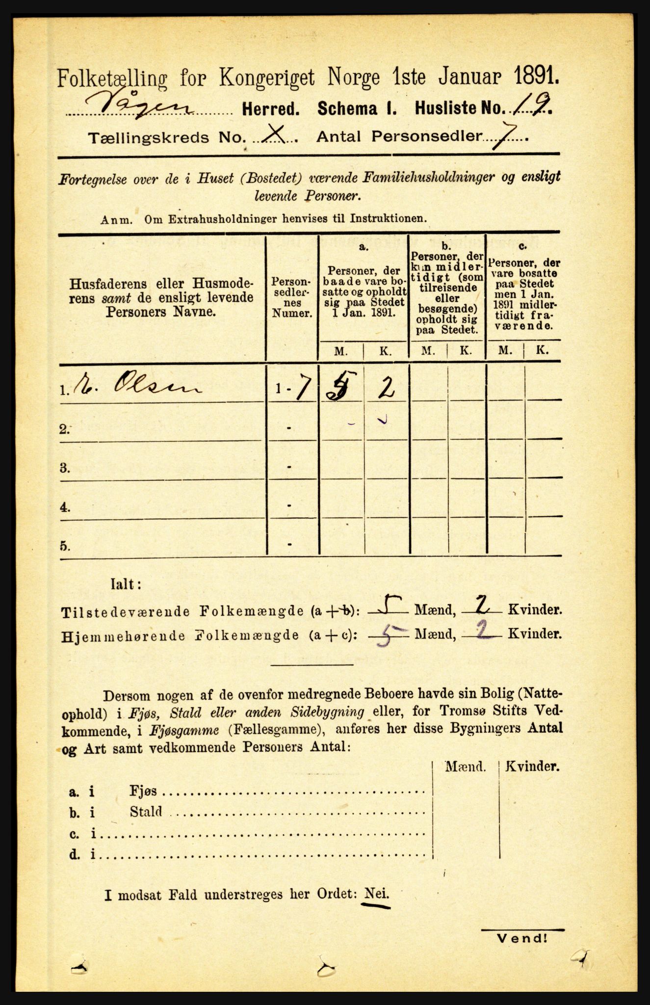 RA, Folketelling 1891 for 1865 Vågan herred, 1891, s. 2543