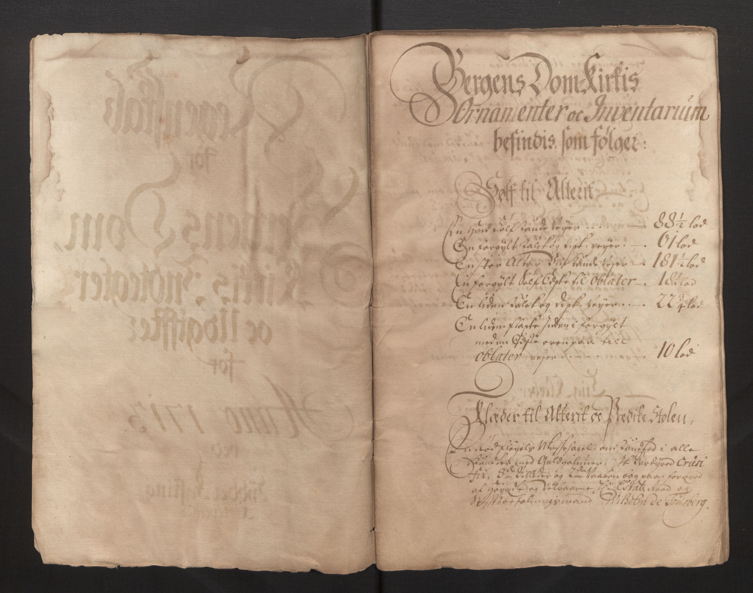 Stiftamtmannen i Bergen, AV/SAB-A-100006/F/Fb/Fbb/0001 / Lnr. 1737 - Domkirken: Rekneskapar, 1706-1721