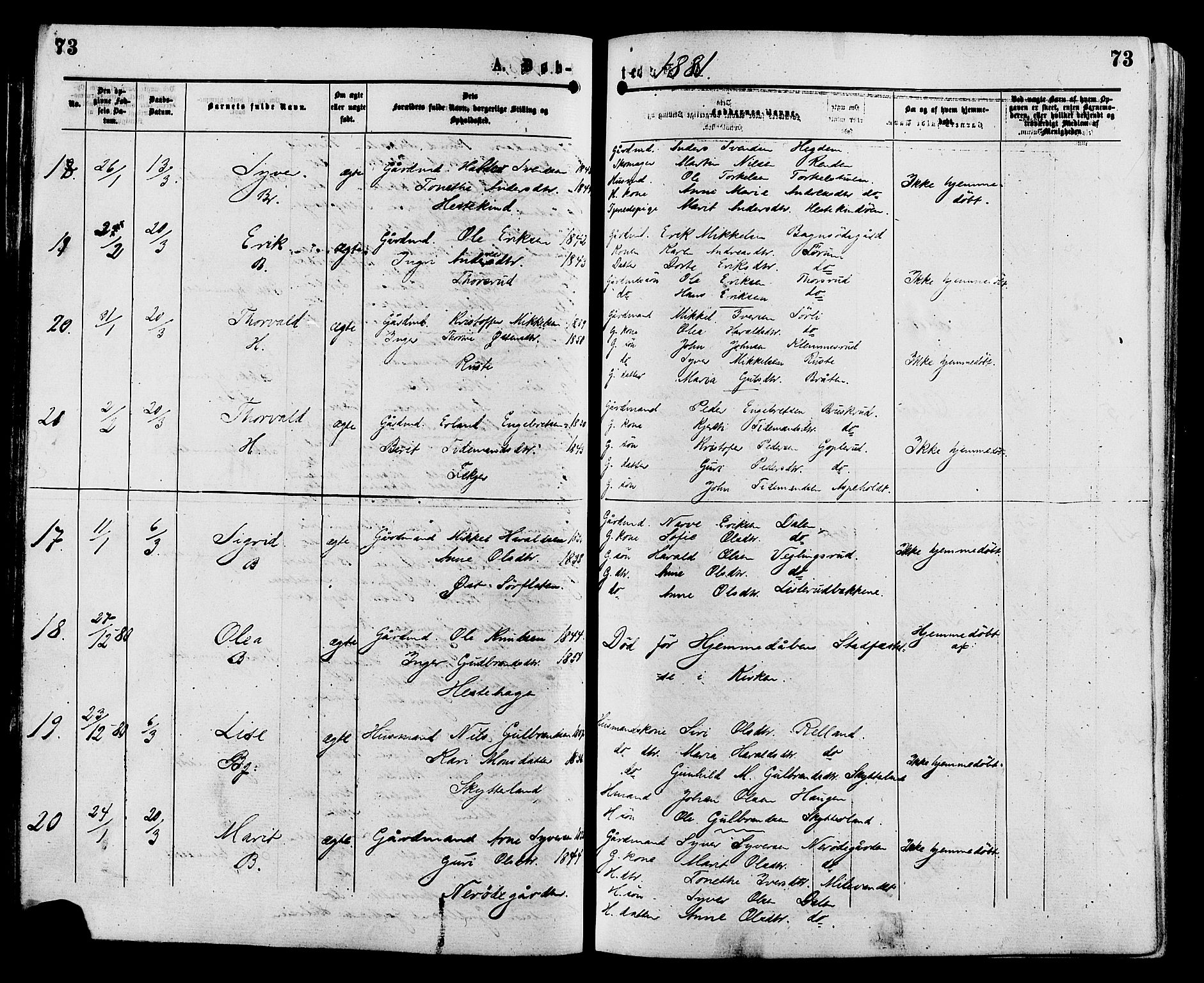 Sør-Aurdal prestekontor, AV/SAH-PREST-128/H/Ha/Haa/L0008: Ministerialbok nr. 8, 1877-1885, s. 73