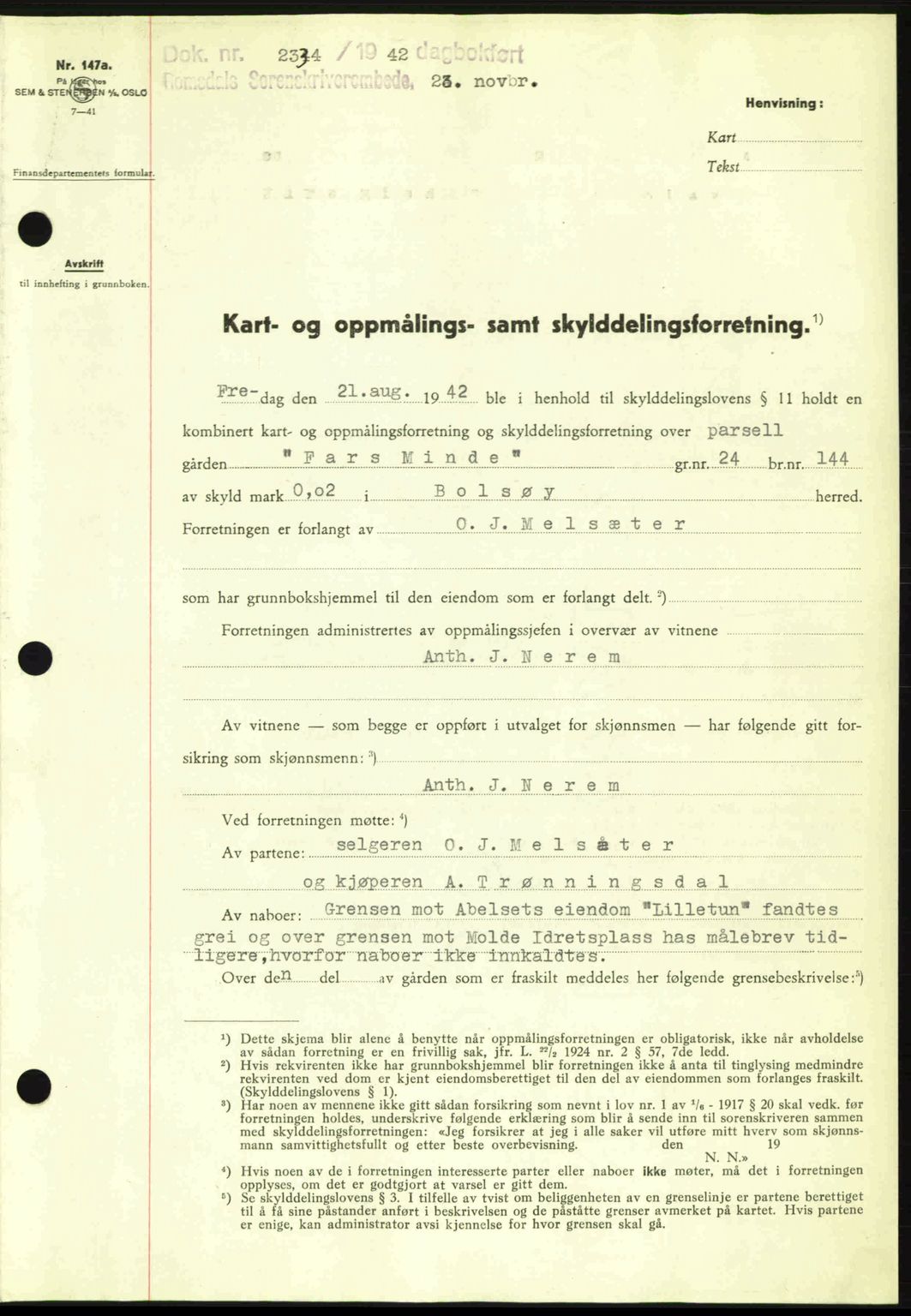 Romsdal sorenskriveri, SAT/A-4149/1/2/2C: Pantebok nr. A13, 1942-1943, Dagboknr: 2334/1942