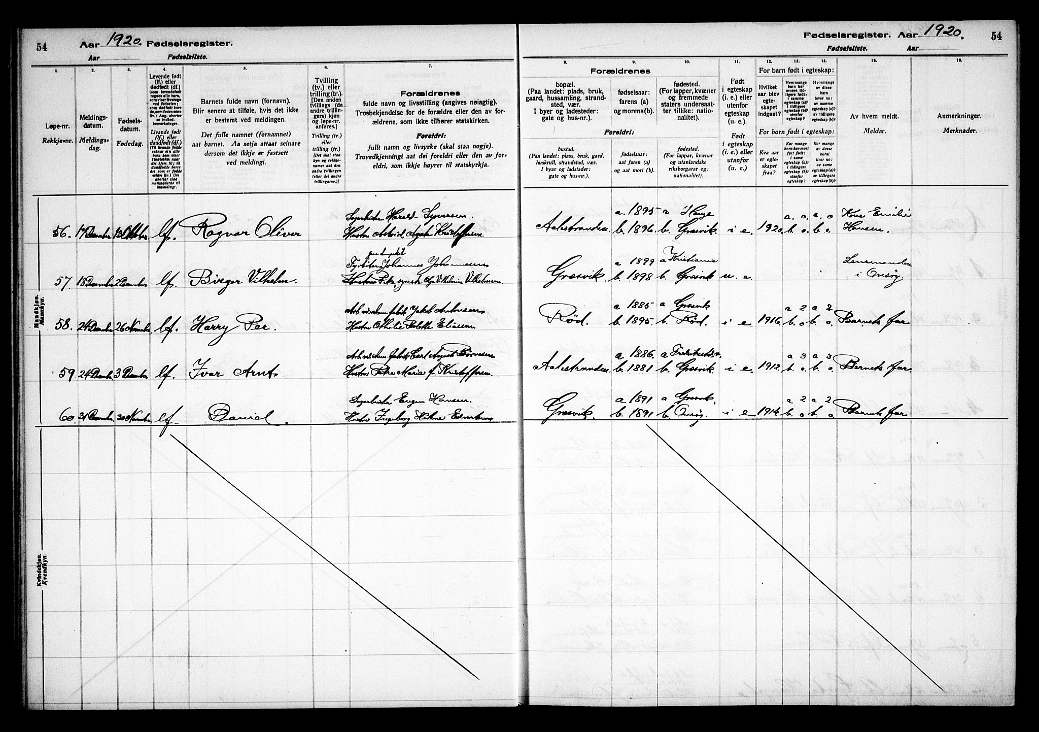 Onsøy prestekontor Kirkebøker, AV/SAO-A-10914/J/Jb/L0001: Fødselsregister nr. II 1, 1916-1938, s. 54