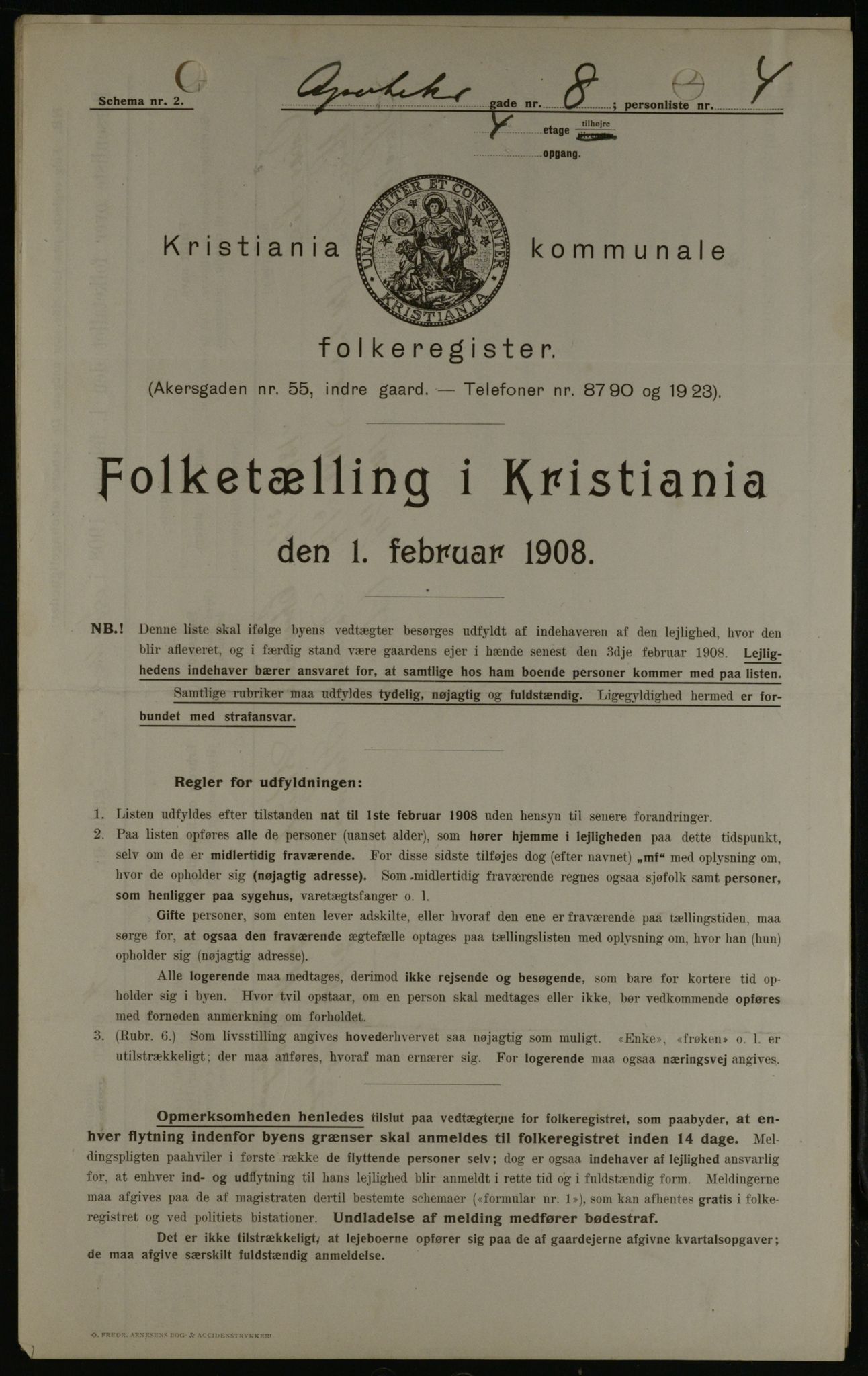 OBA, Kommunal folketelling 1.2.1908 for Kristiania kjøpstad, 1908, s. 1617