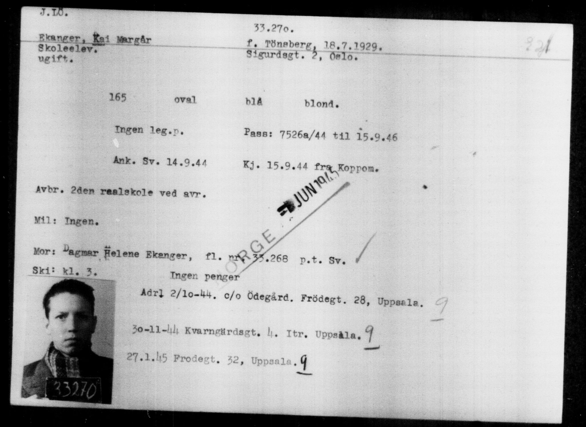 Utenriksstasjonene, Legasjonen i Stockholm, Flyktningkontoret, AV/RA-S-6753/V/Va/L0013: Kjesäterkartoteket, flyktninger med registreringsnr. 31500-34731, 1940-1945, s. 1858
