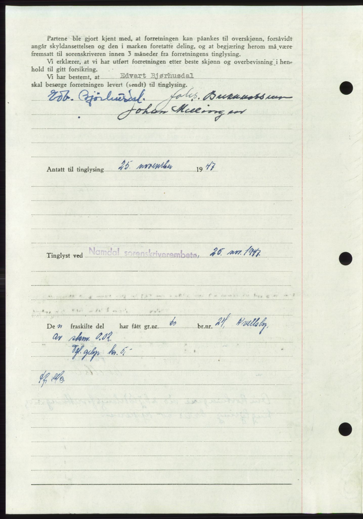 Namdal sorenskriveri, SAT/A-4133/1/2/2C: Pantebok nr. -, 1947-1948, Dagboknr: 2615/1947