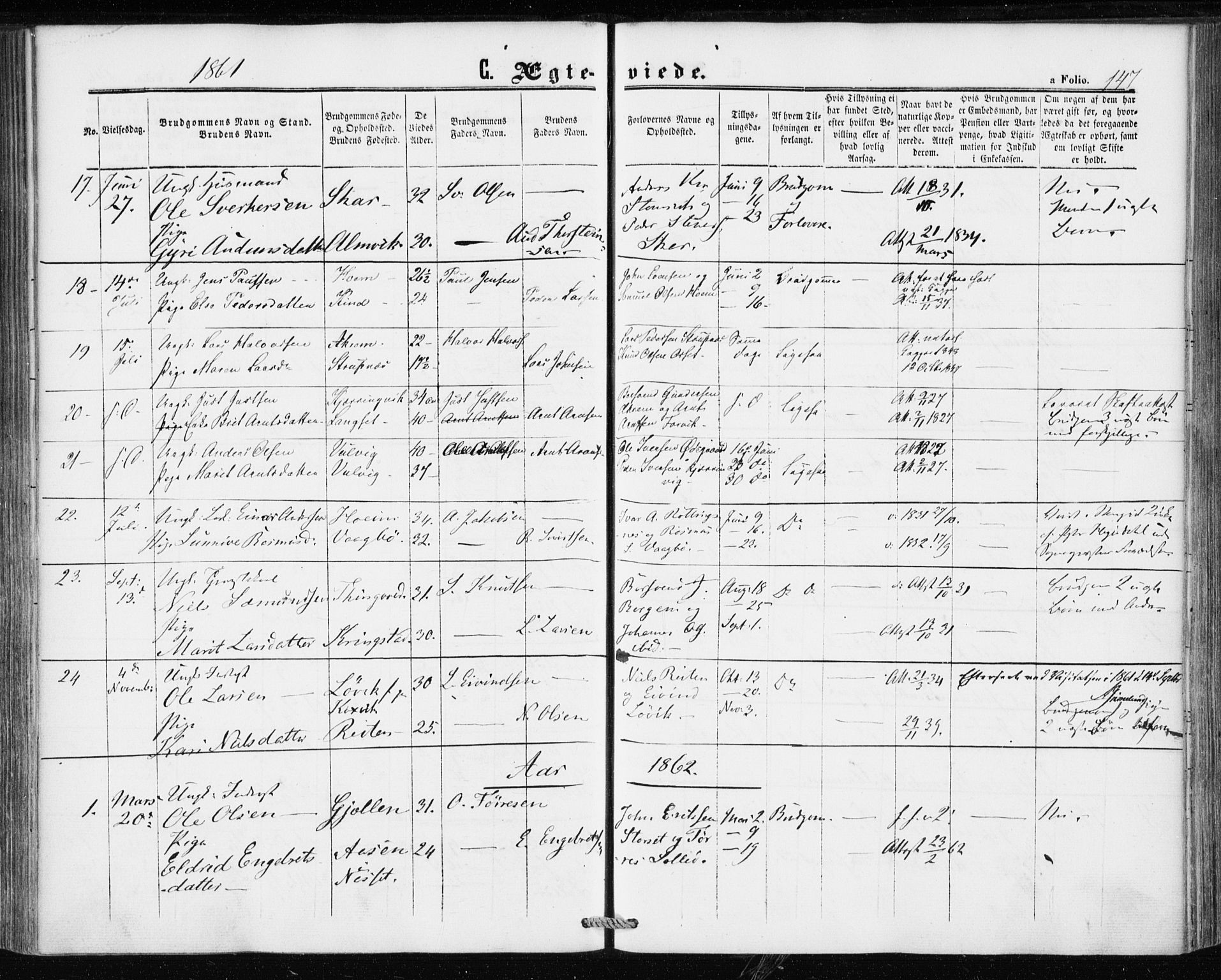 Ministerialprotokoller, klokkerbøker og fødselsregistre - Møre og Romsdal, SAT/A-1454/586/L0985: Ministerialbok nr. 586A11, 1857-1866, s. 147