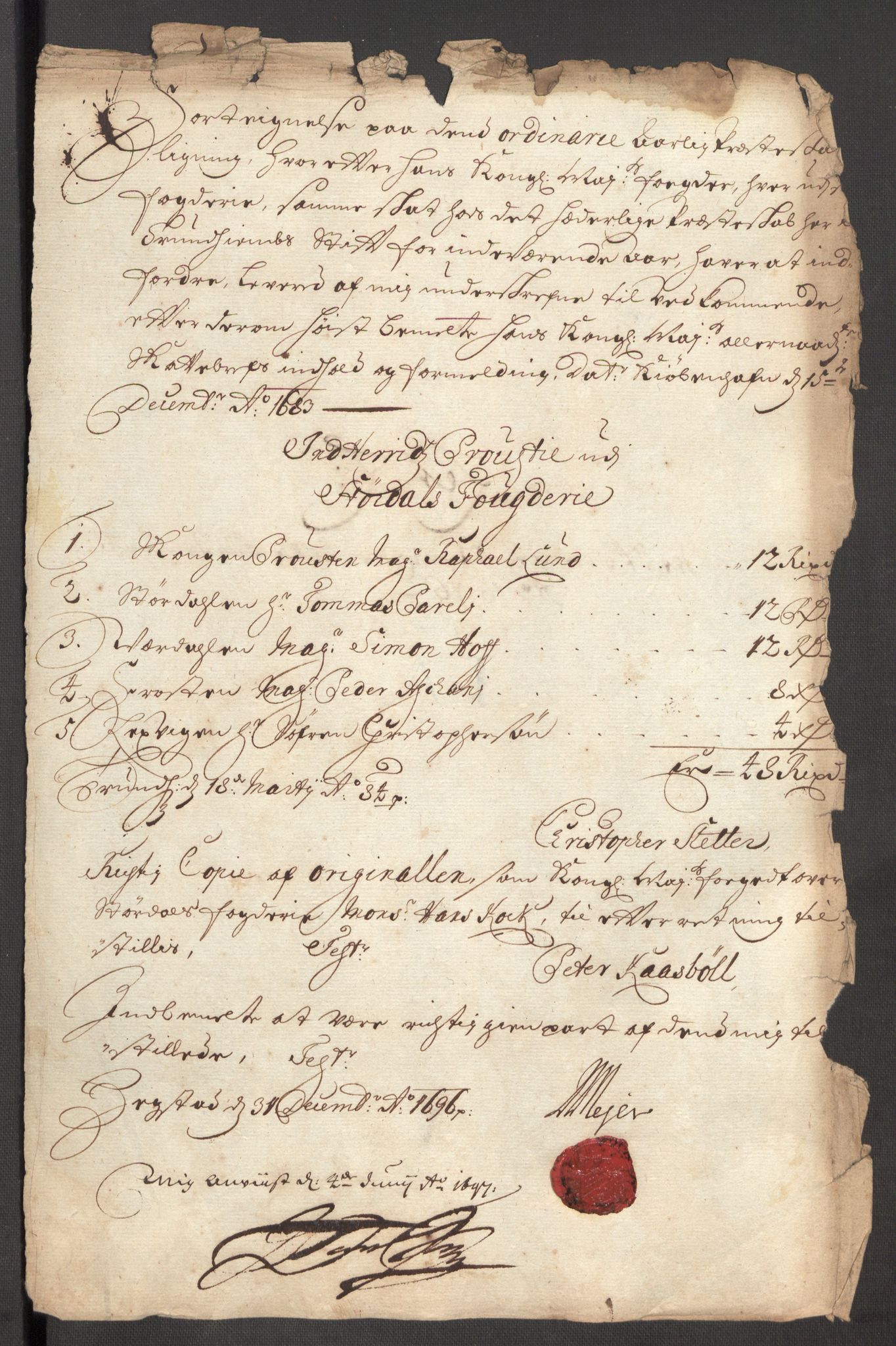 Rentekammeret inntil 1814, Reviderte regnskaper, Fogderegnskap, AV/RA-EA-4092/R62/L4188: Fogderegnskap Stjørdal og Verdal, 1696, s. 136