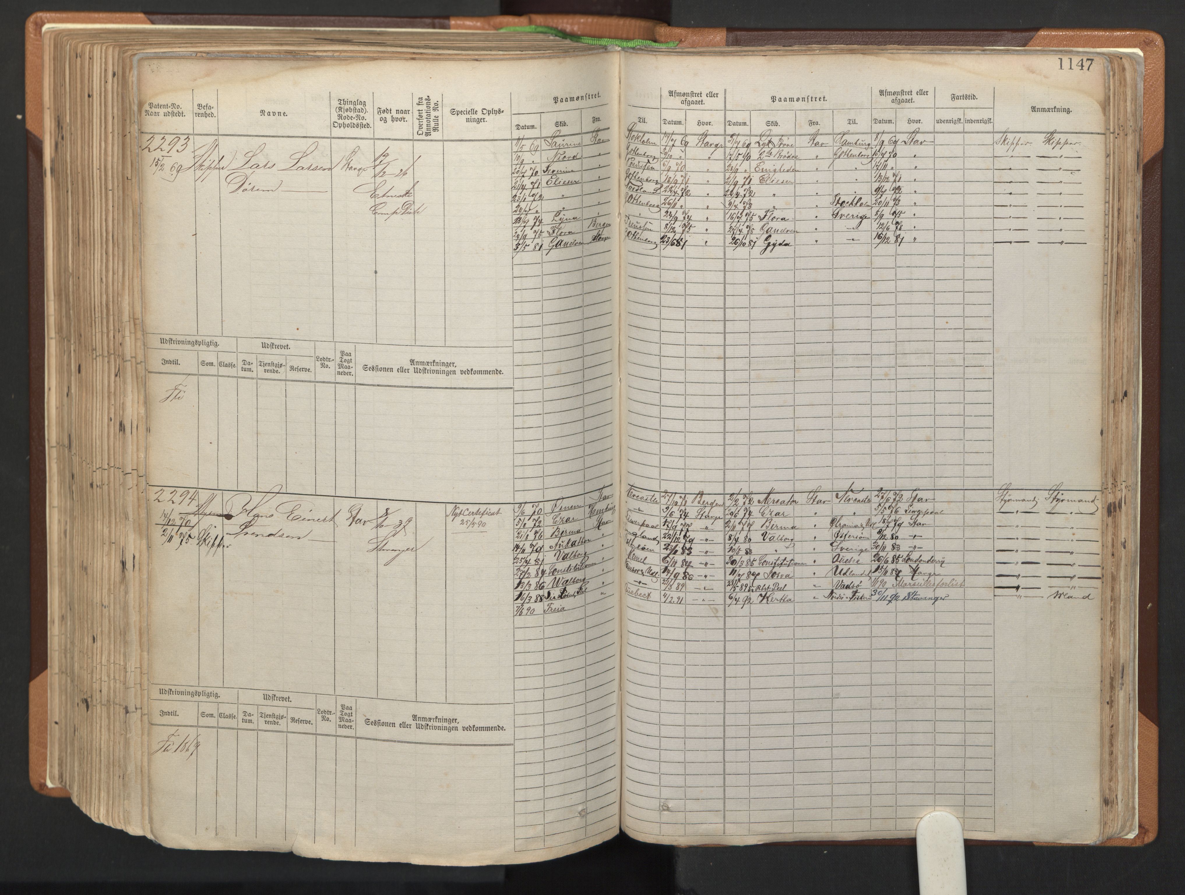 Stavanger sjømannskontor, AV/SAST-A-102006/F/Fb/Fbb/L0006: Sjøfartshovedrulle, patentnr. 1607-2402 (del 3), 1869-1880, s. 347