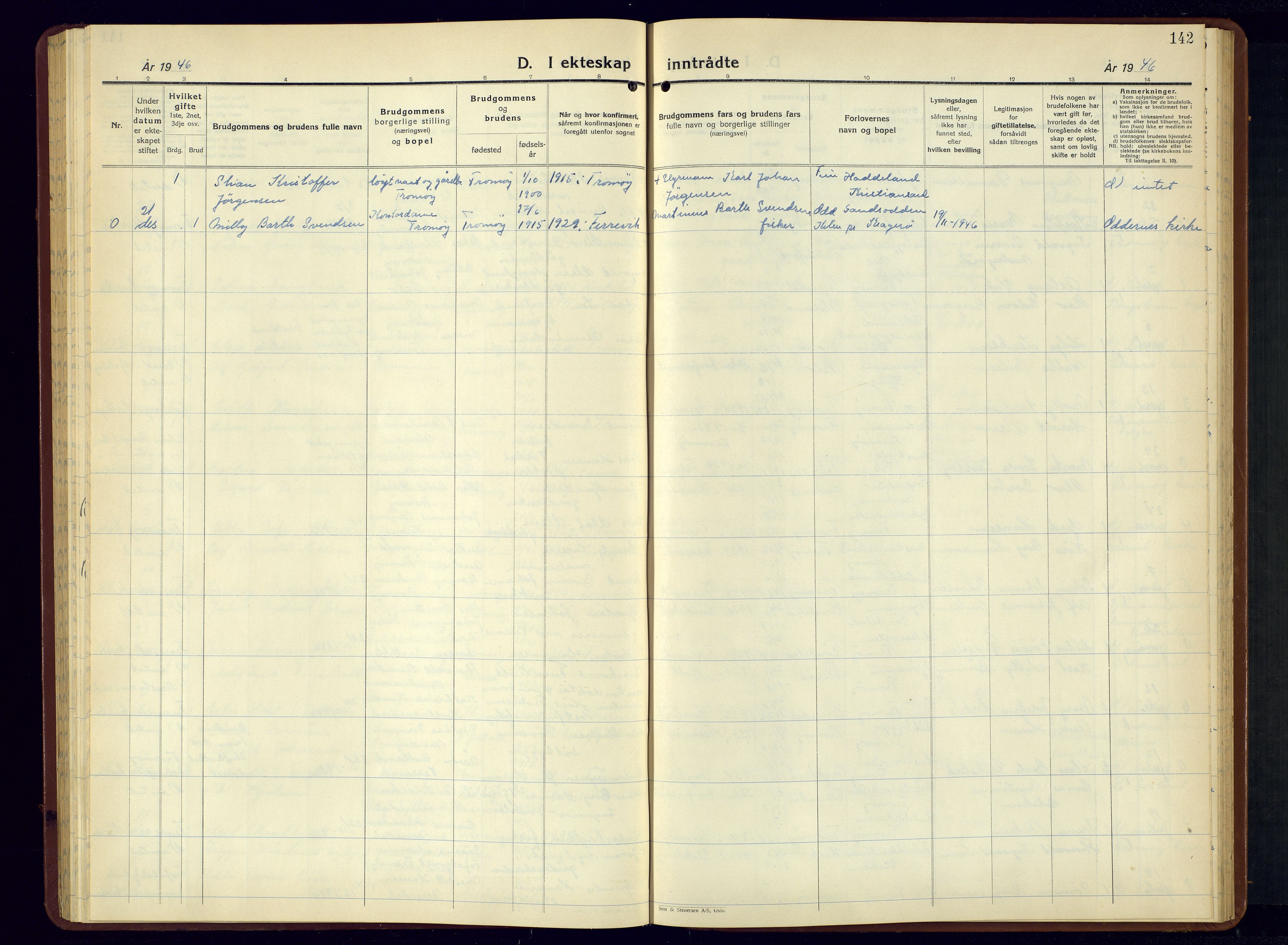 Tromøy sokneprestkontor, AV/SAK-1111-0041/F/Fb/L0009: Klokkerbok nr. B-9, 1938-1952, s. 142