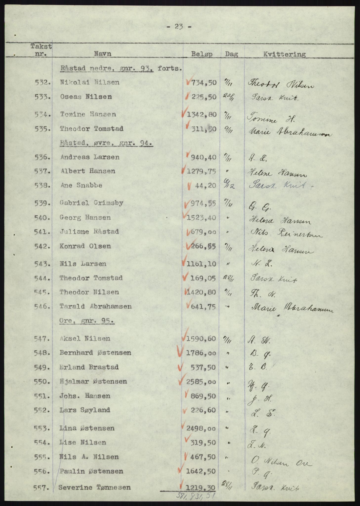 Forsvarsdepartementet, 10. kontor / Oppgjørskontoret, AV/RA-RAFA-1225/D/Db/L0180: Lista oppgjørskontor, 1942-1952, s. 1190