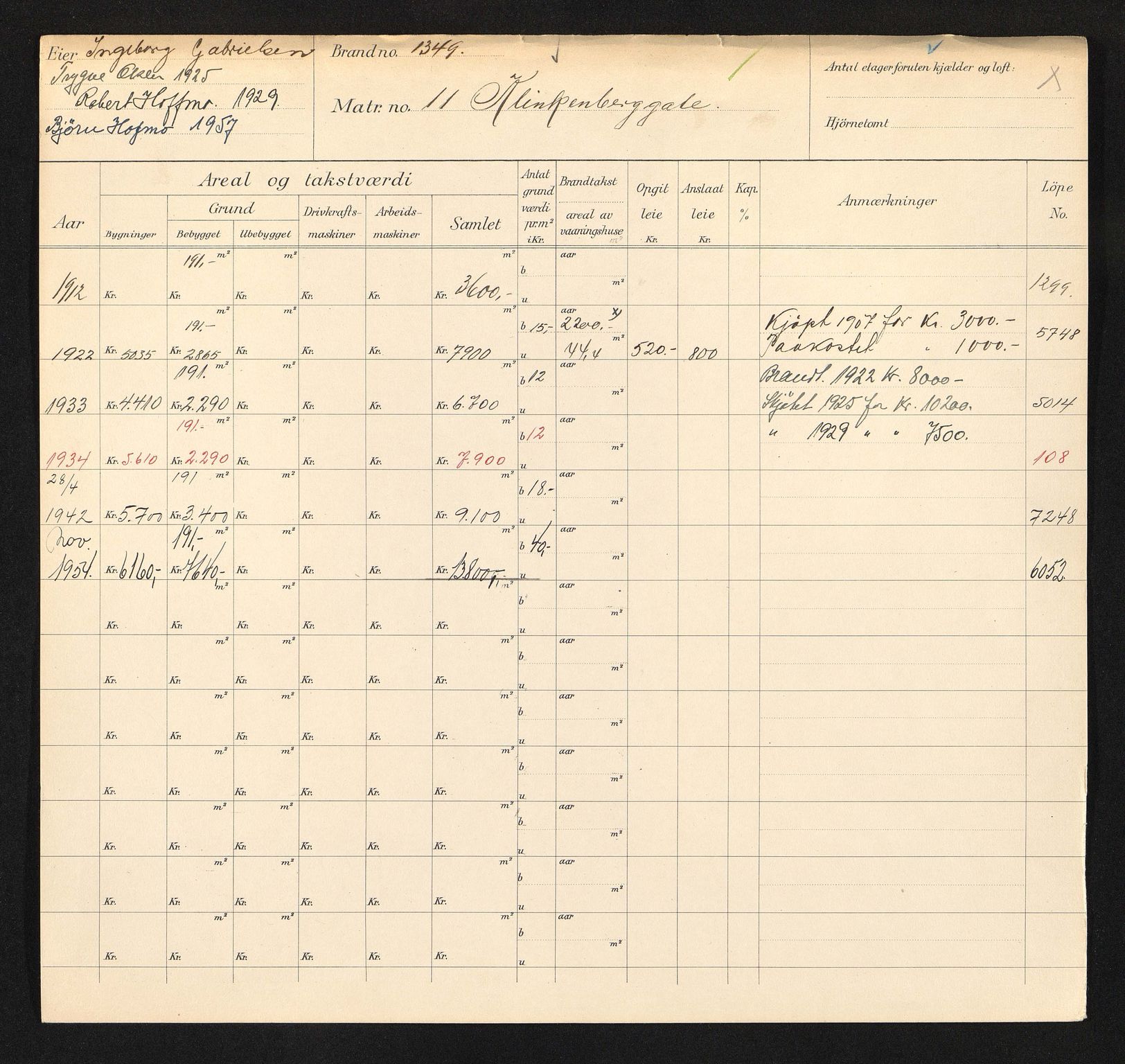 Stavanger kommune. Skattetakstvesenet, BYST/A-0440/F/Fa/Faa/L0025/0003: Skattetakstkort / Klinkenberggata 8 - 60