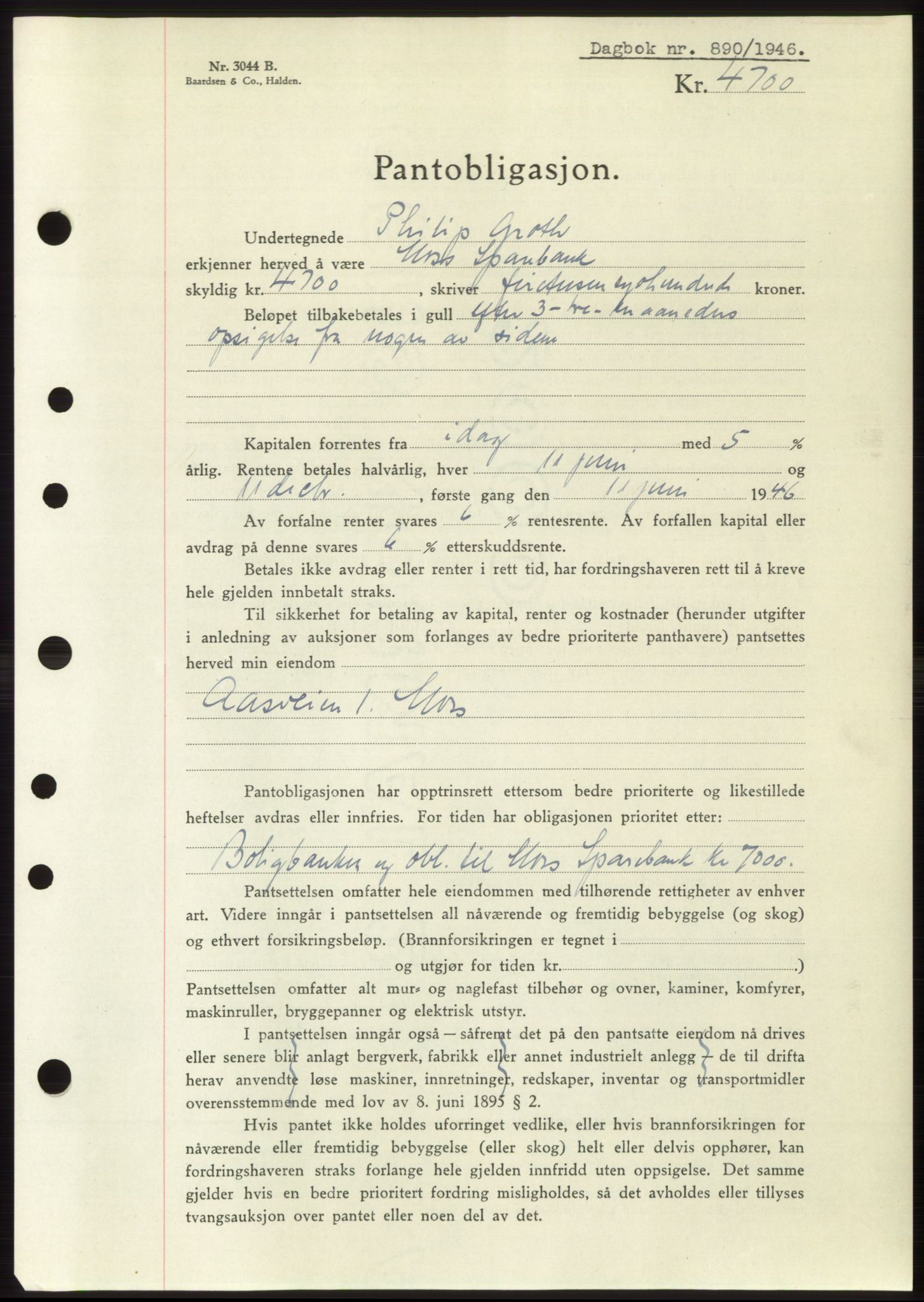 Moss sorenskriveri, SAO/A-10168: Pantebok nr. B15, 1946-1946, Dagboknr: 890/1946
