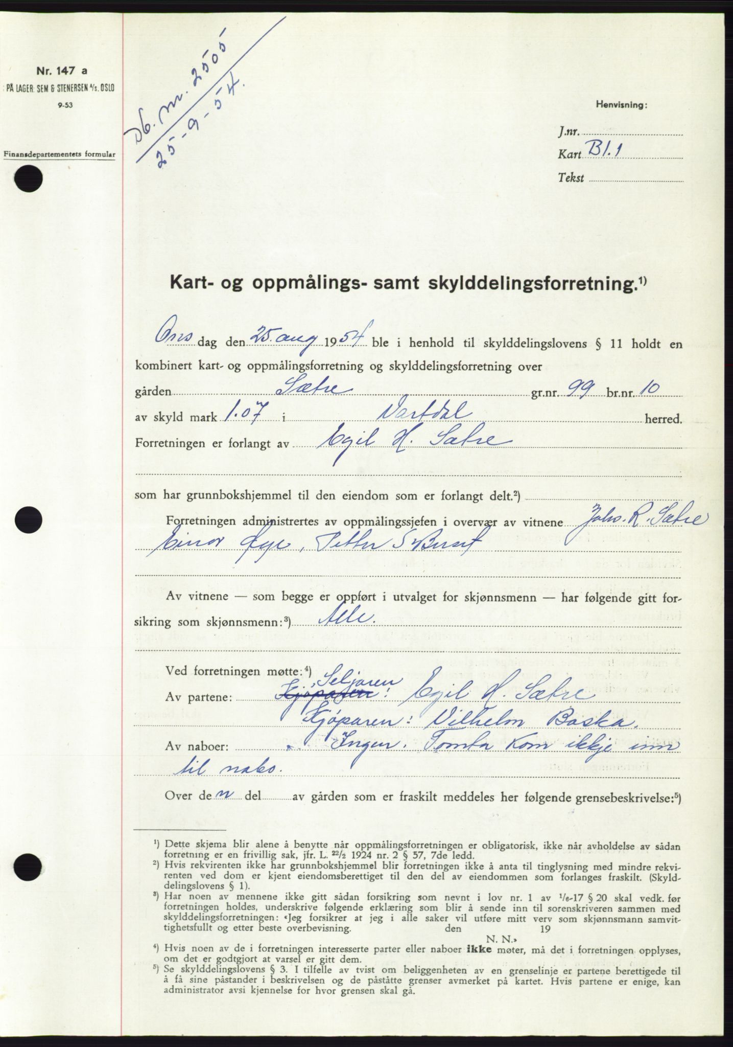 Søre Sunnmøre sorenskriveri, SAT/A-4122/1/2/2C/L0098: Pantebok nr. 24A, 1954-1954, Dagboknr: 2504/1954