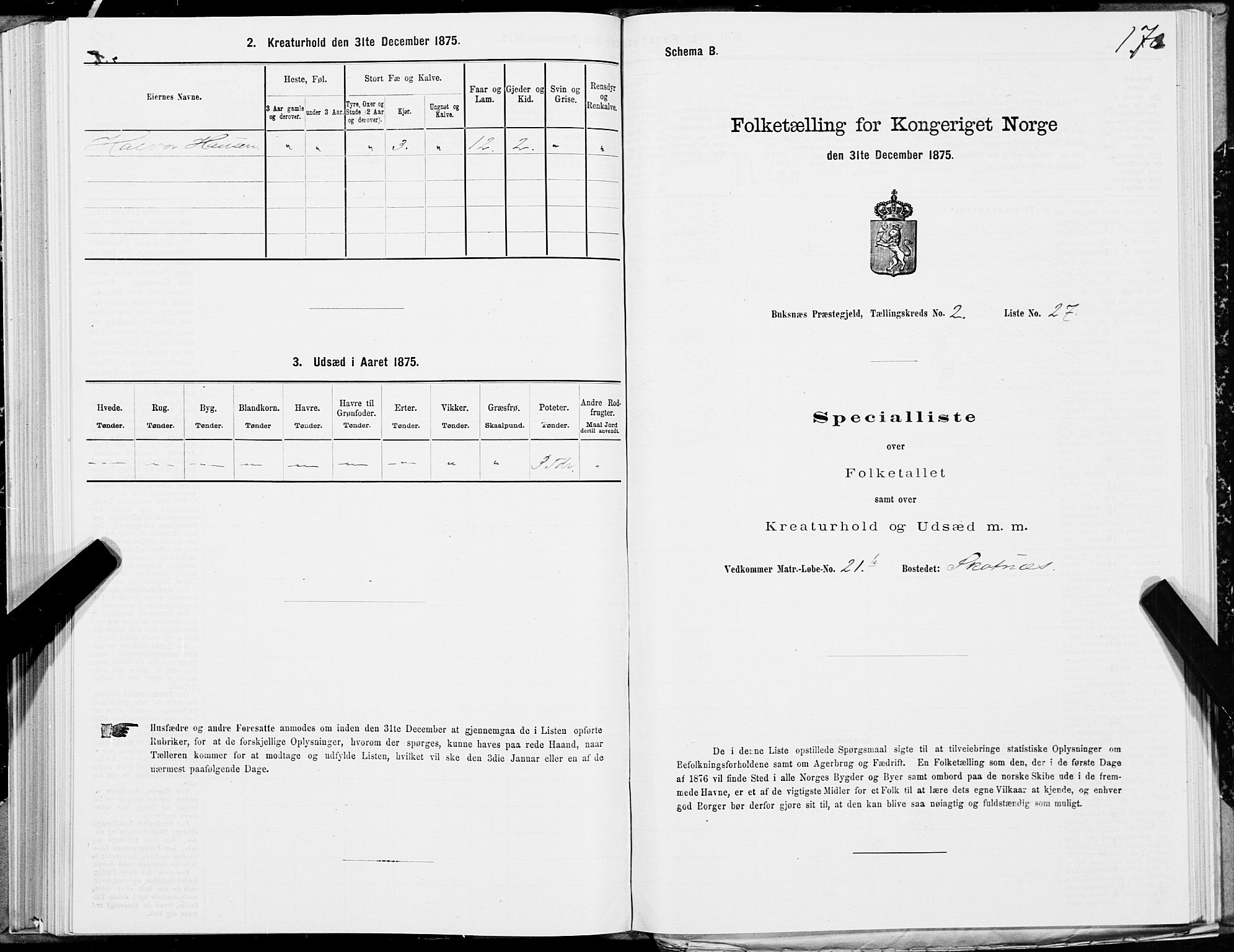 SAT, Folketelling 1875 for 1860P Buksnes prestegjeld, 1875, s. 1170