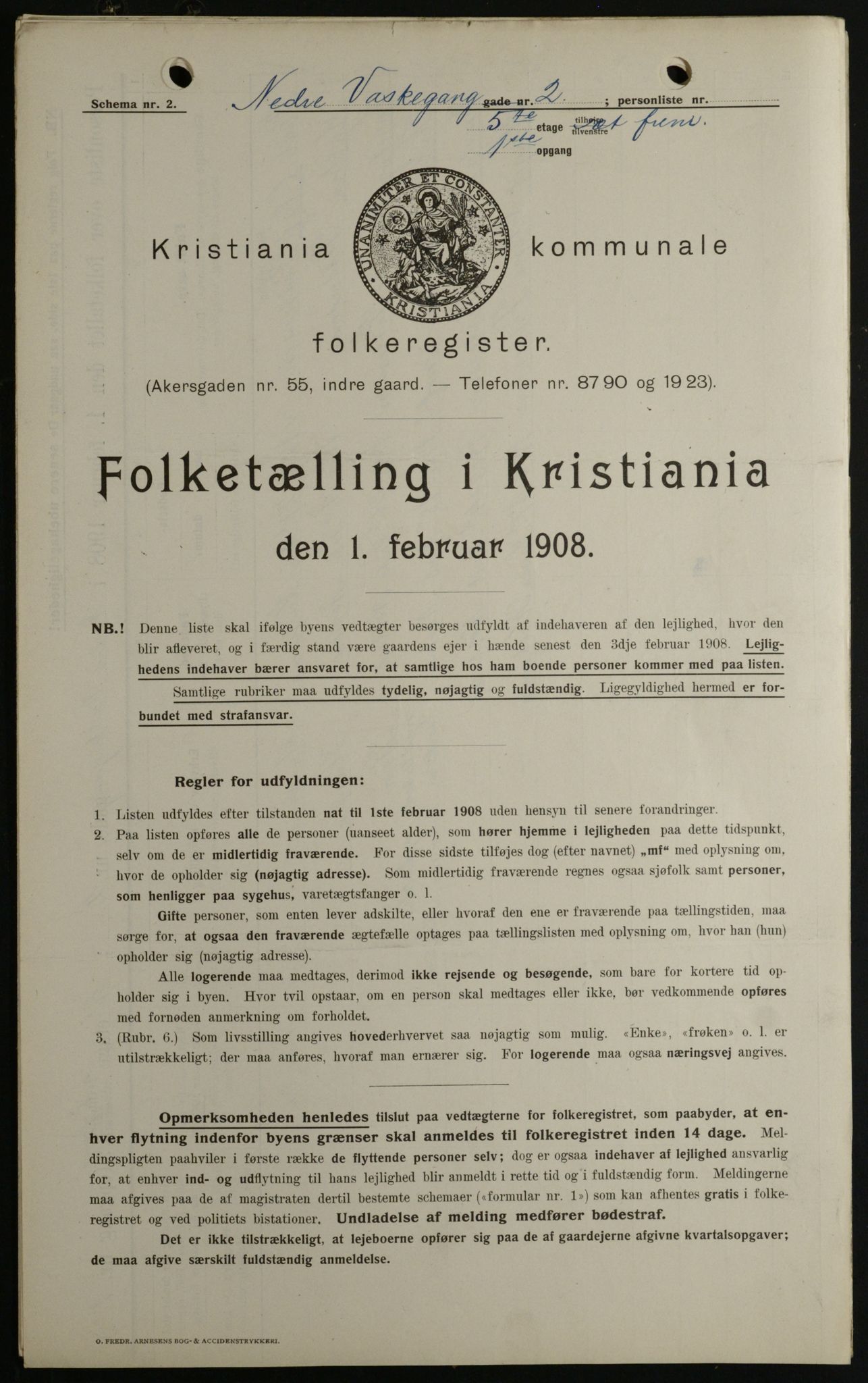 OBA, Kommunal folketelling 1.2.1908 for Kristiania kjøpstad, 1908, s. 62330