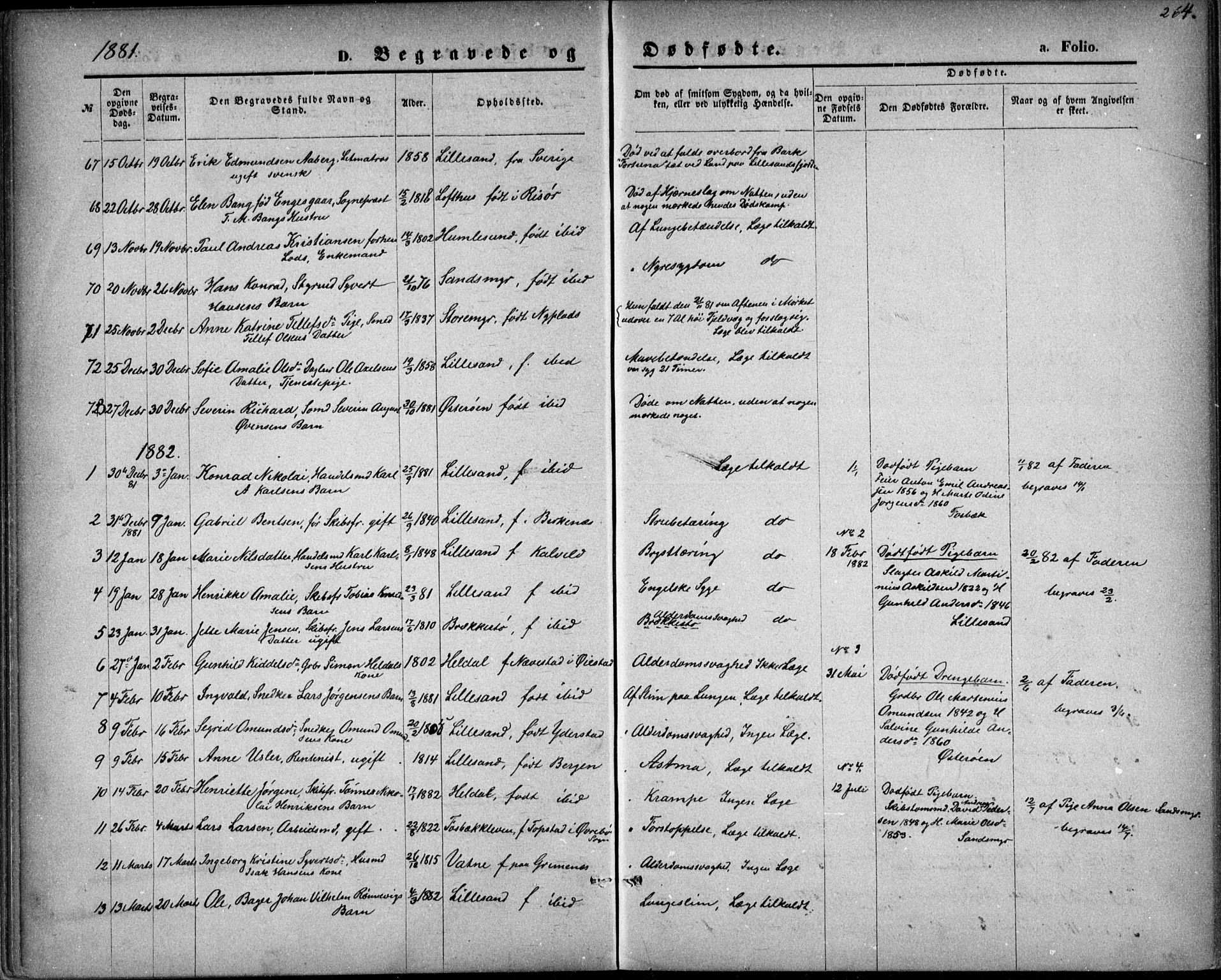 Vestre Moland sokneprestkontor, AV/SAK-1111-0046/F/Fb/Fbb/L0005: Klokkerbok nr. B 5, 1872-1883, s. 264