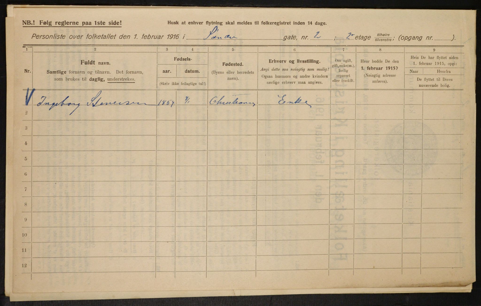 OBA, Kommunal folketelling 1.2.1916 for Kristiania, 1916, s. 109298