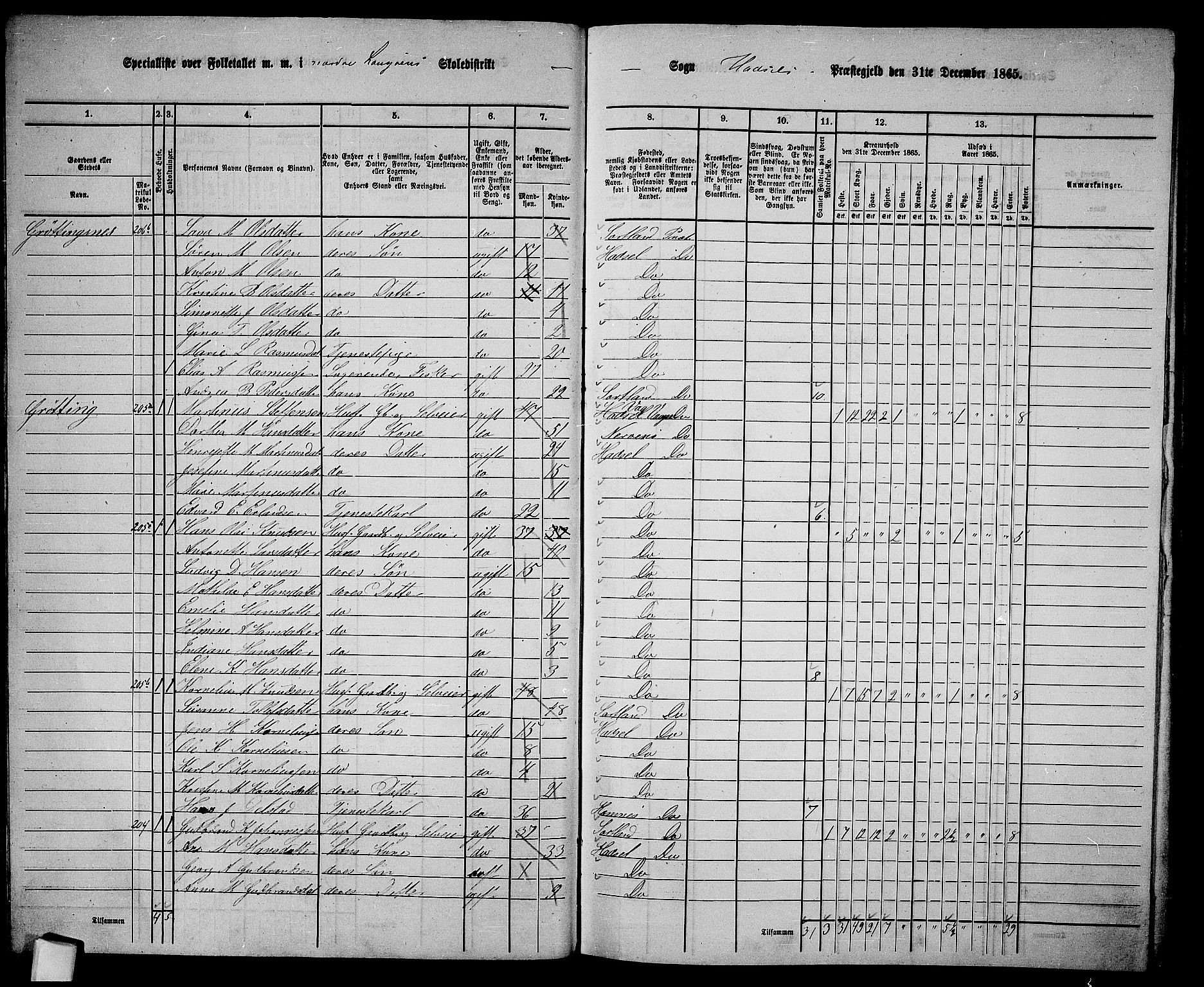 RA, Folketelling 1865 for 1866P Hadsel prestegjeld, 1865, s. 25