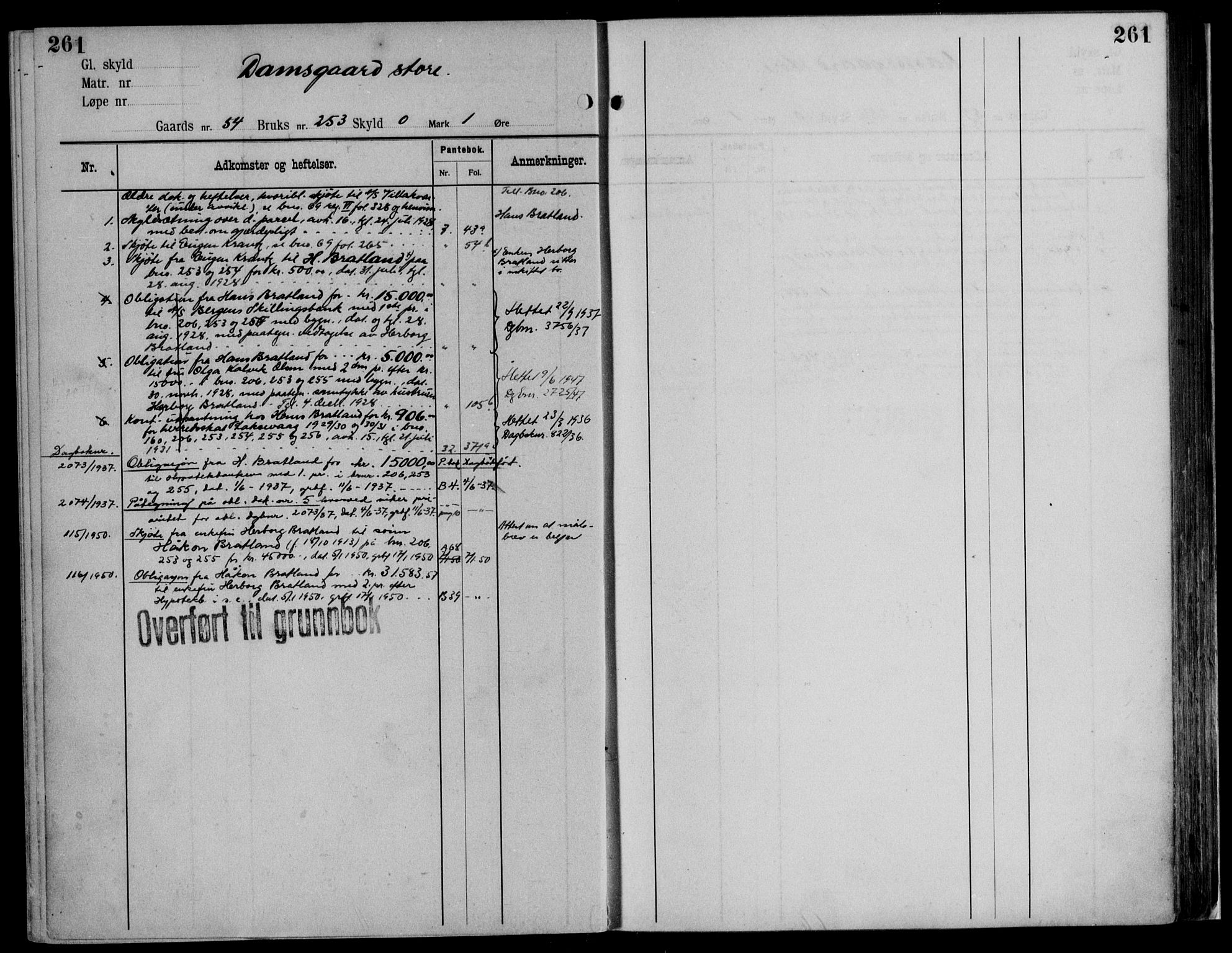 Midhordland sorenskriveri, AV/SAB-A-3001/1/G/Ga/Gab/L0116: Panteregister nr. II.A.b.116, s. 261