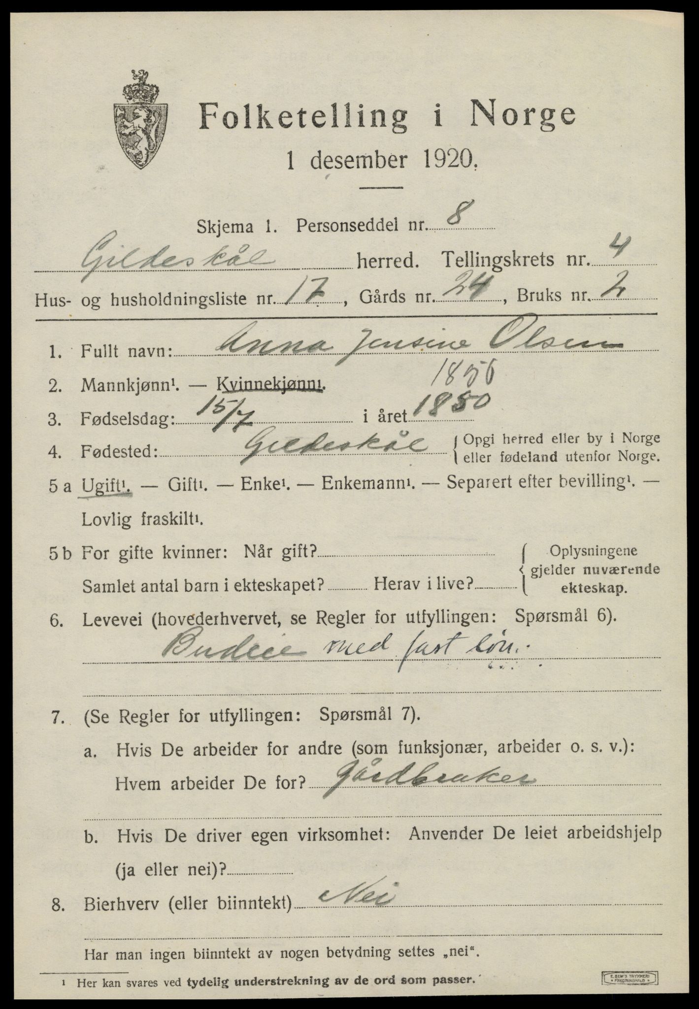 SAT, Folketelling 1920 for 1838 Gildeskål herred, 1920, s. 3924