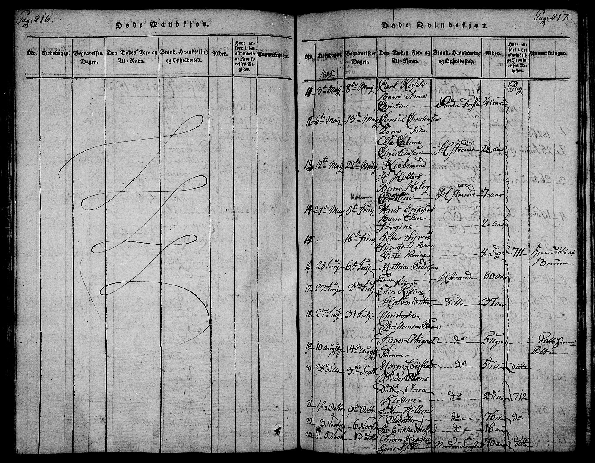 Holmestrand kirkebøker, SAKO/A-346/F/Fa/L0001: Ministerialbok nr. 1, 1814-1840, s. 216-217