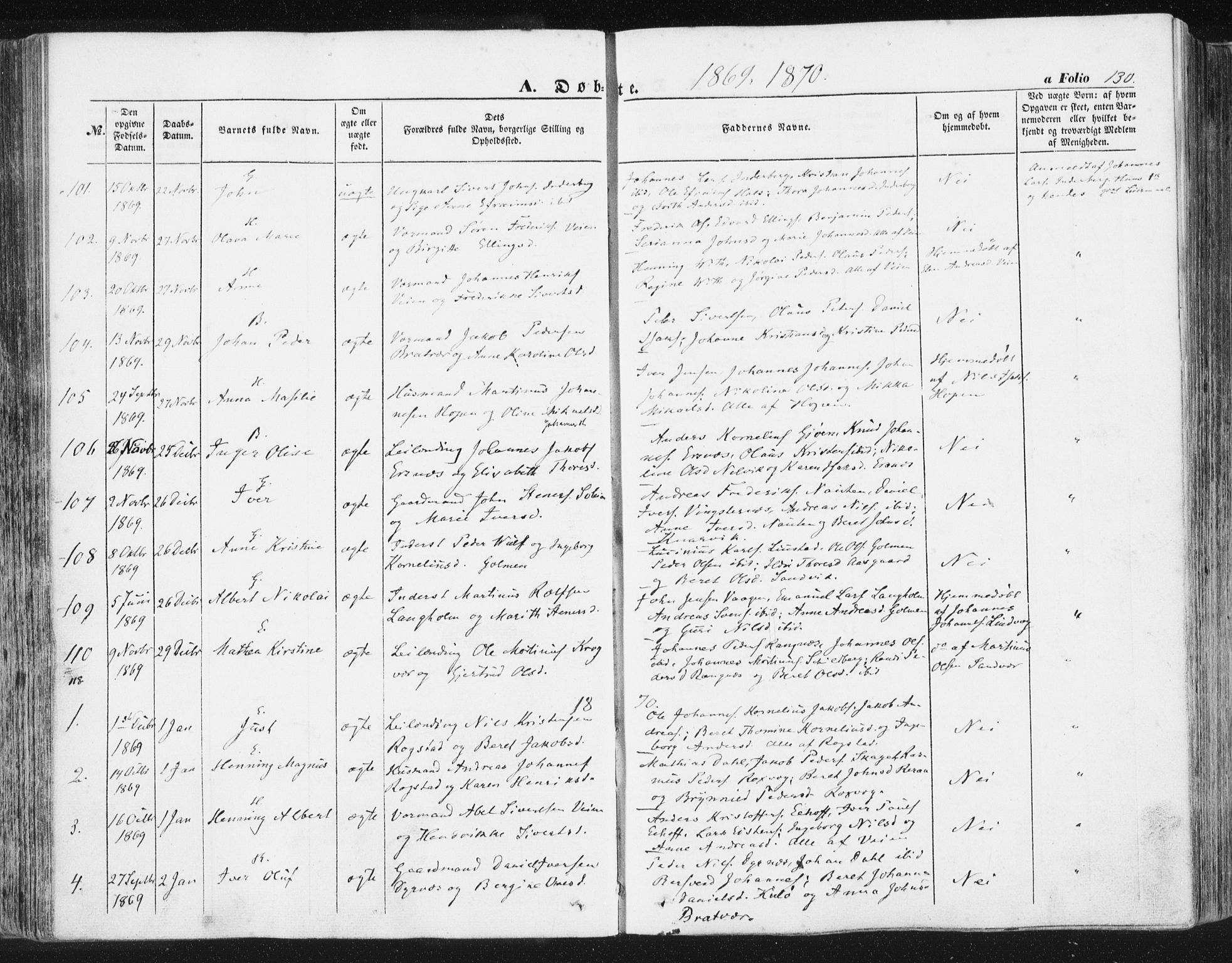 Ministerialprotokoller, klokkerbøker og fødselsregistre - Møre og Romsdal, SAT/A-1454/581/L0937: Ministerialbok nr. 581A05, 1853-1872, s. 130
