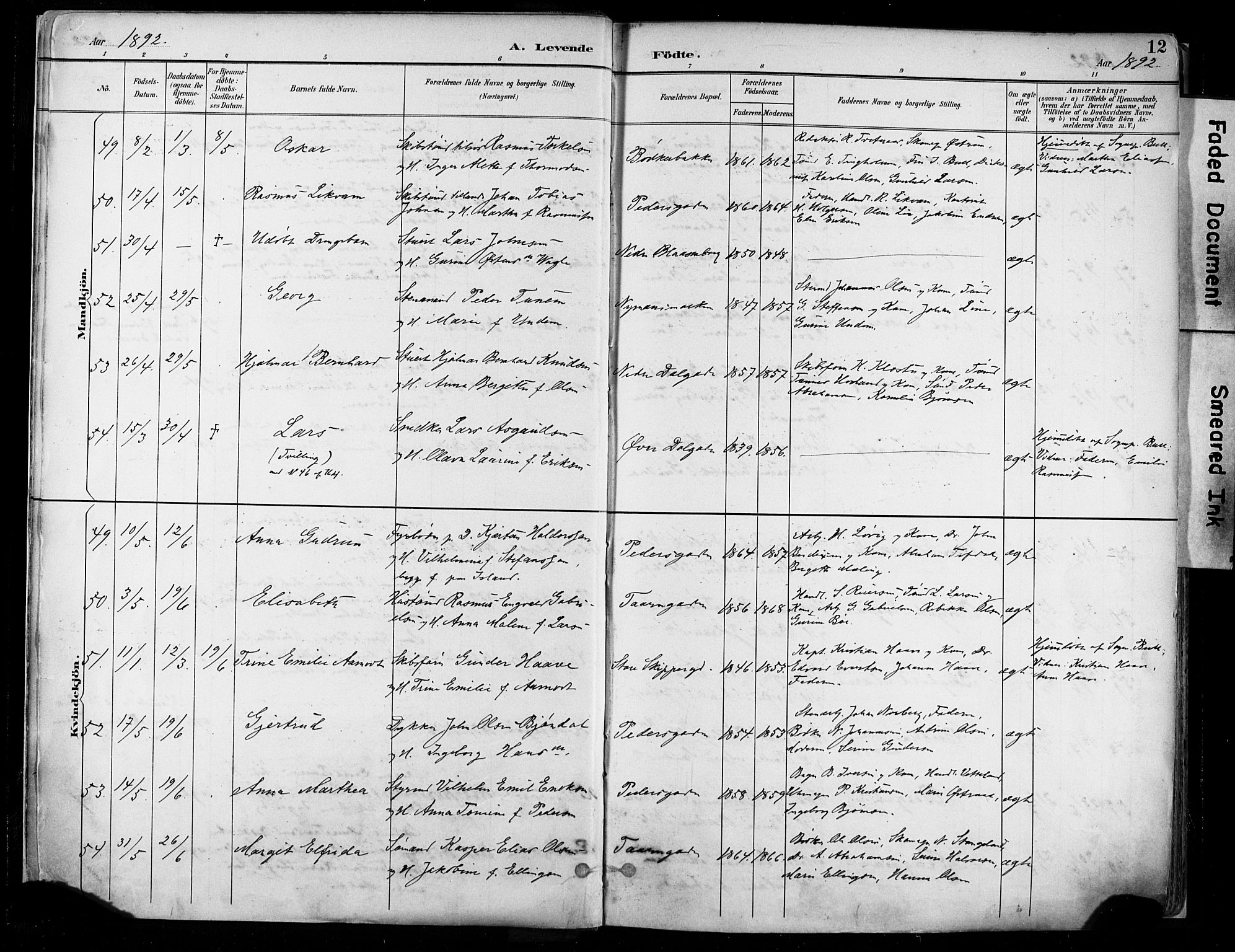 St. Johannes sokneprestkontor, AV/SAST-A-101814/001/30/30BA/L0004: Ministerialbok nr. A 4, 1891-1899, s. 12