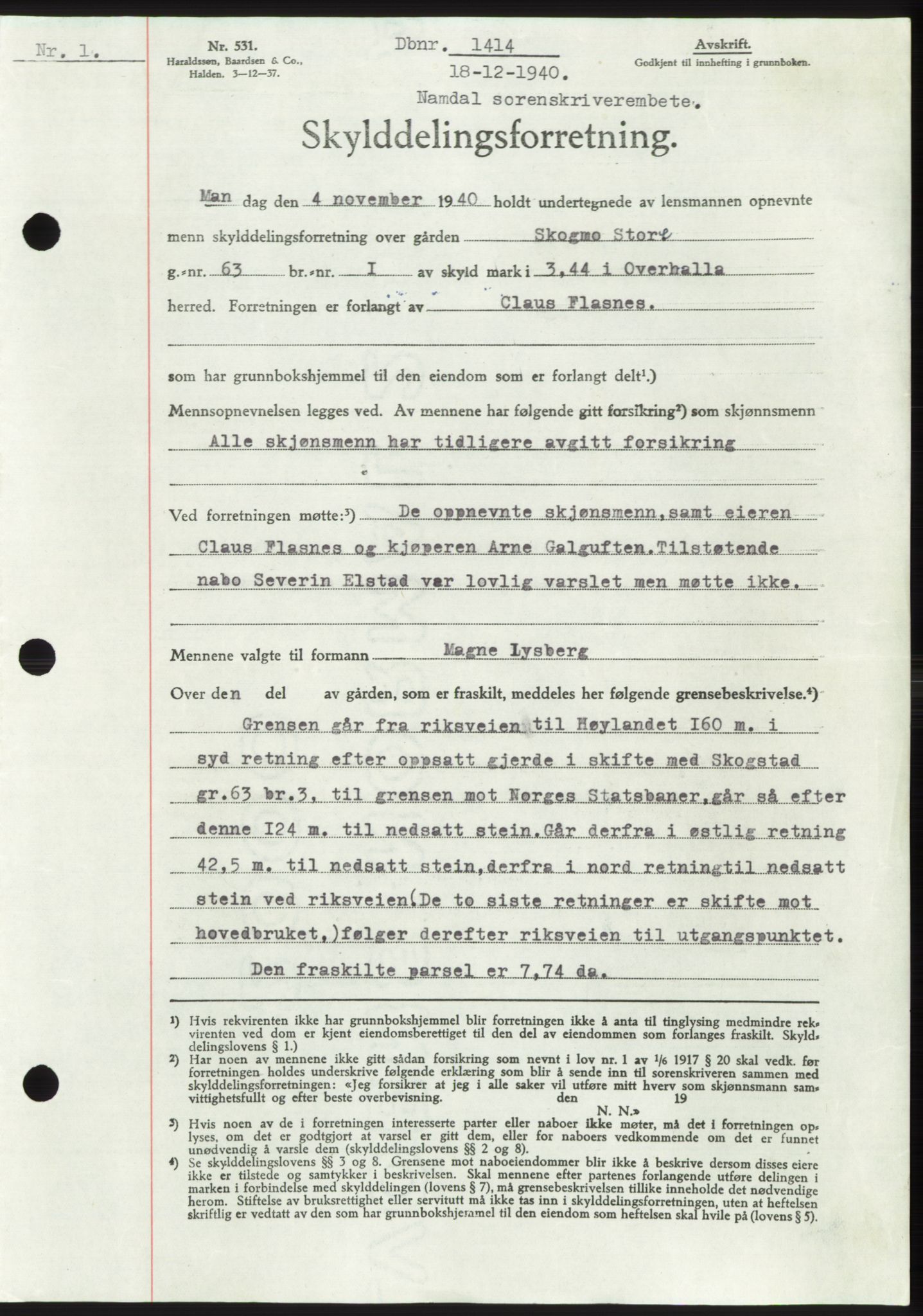 Namdal sorenskriveri, SAT/A-4133/1/2/2C: Pantebok nr. -, 1940-1941, Tingl.dato: 18.12.1940