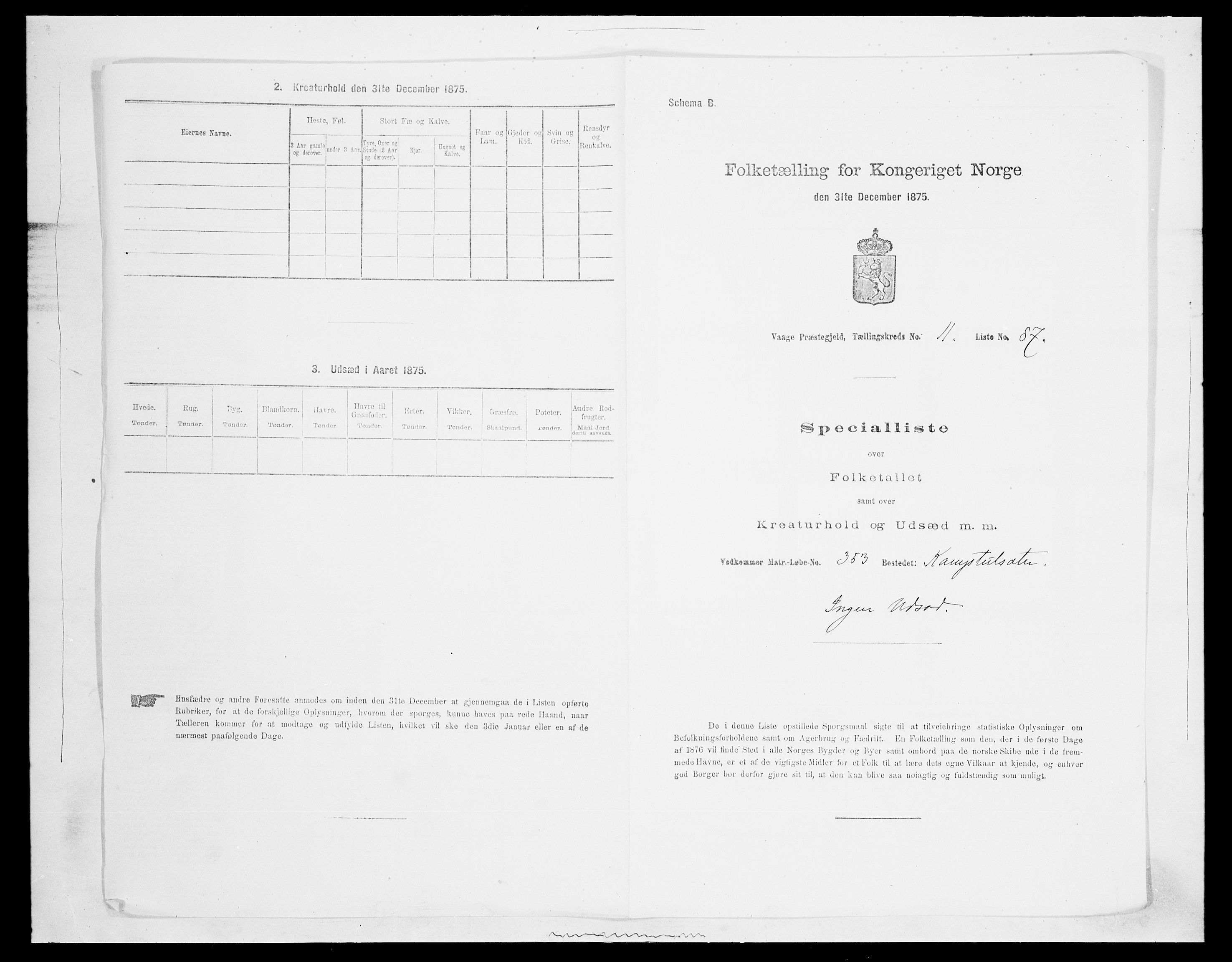 SAH, Folketelling 1875 for 0515P Vågå prestegjeld, 1875, s. 2071