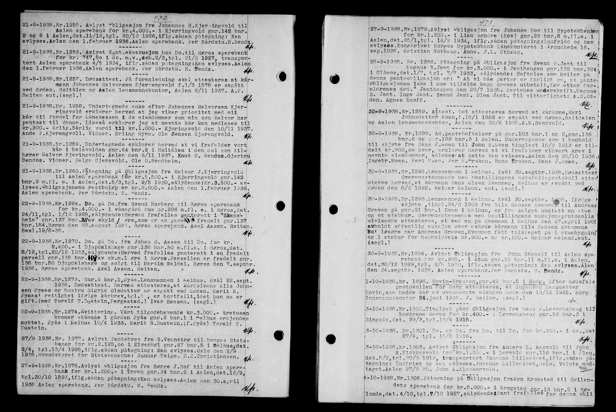 Gauldal sorenskriveri, SAT/A-0014/1/2/2C/L0049: Pantebok nr. 53, 1938-1938, Dagboknr: 1255/1938
