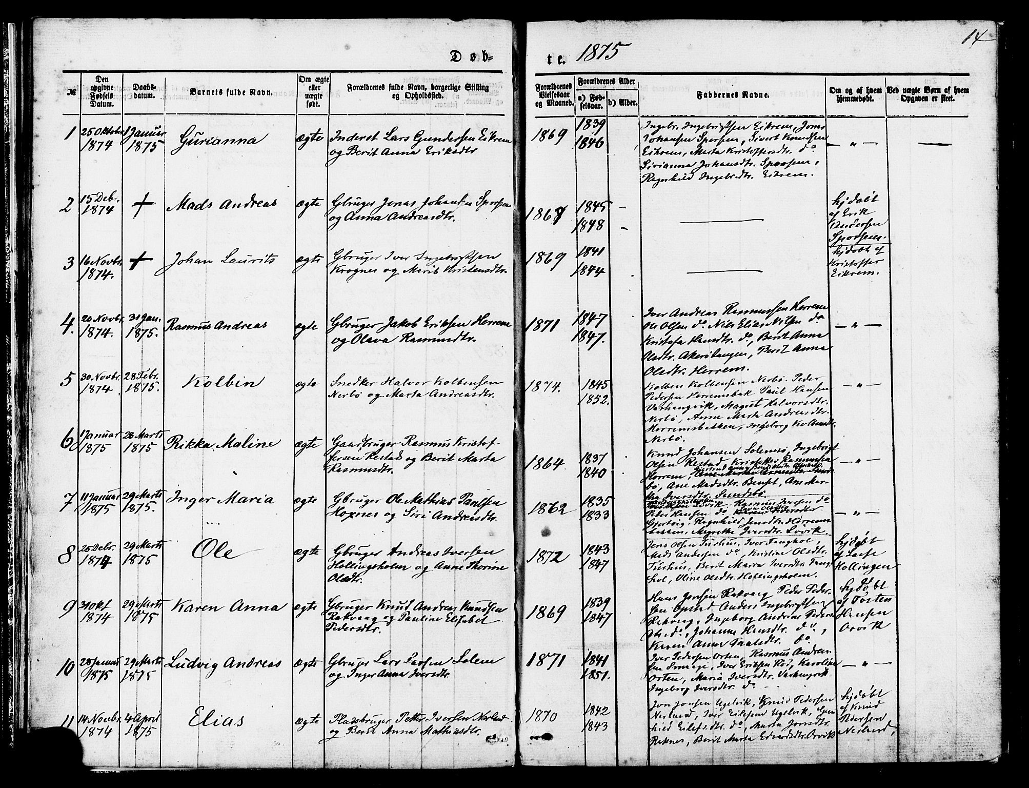 Ministerialprotokoller, klokkerbøker og fødselsregistre - Møre og Romsdal, SAT/A-1454/560/L0720: Ministerialbok nr. 560A04, 1873-1878, s. 14