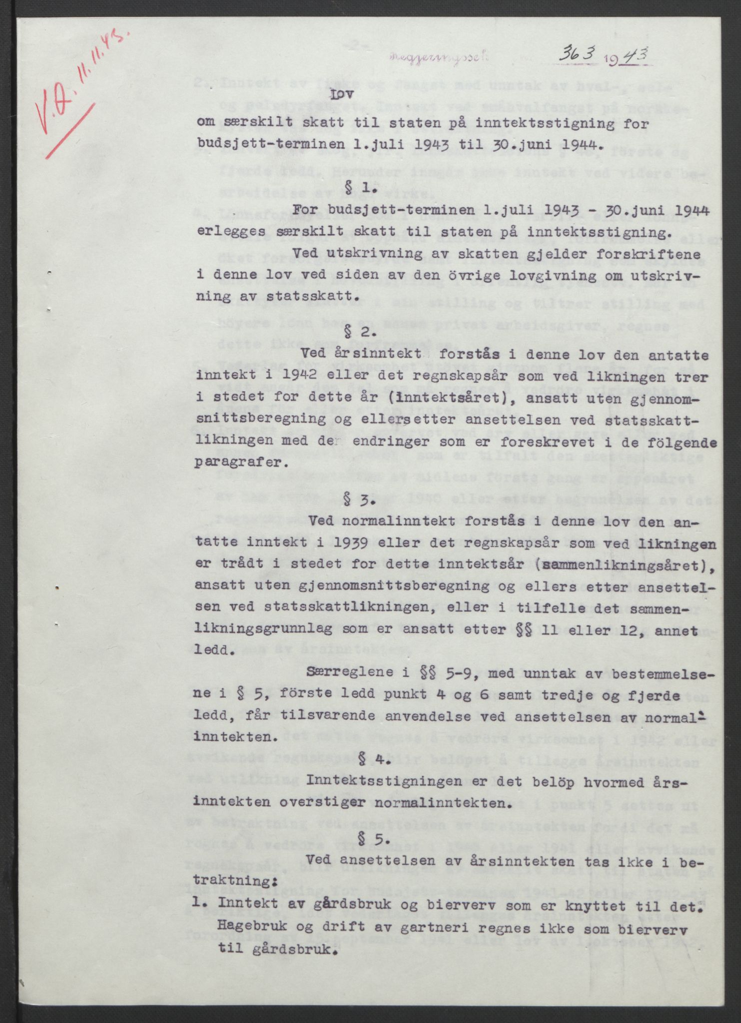 NS-administrasjonen 1940-1945 (Statsrådsekretariatet, de kommisariske statsråder mm), RA/S-4279/D/Db/L0099: Lover, 1943, s. 719