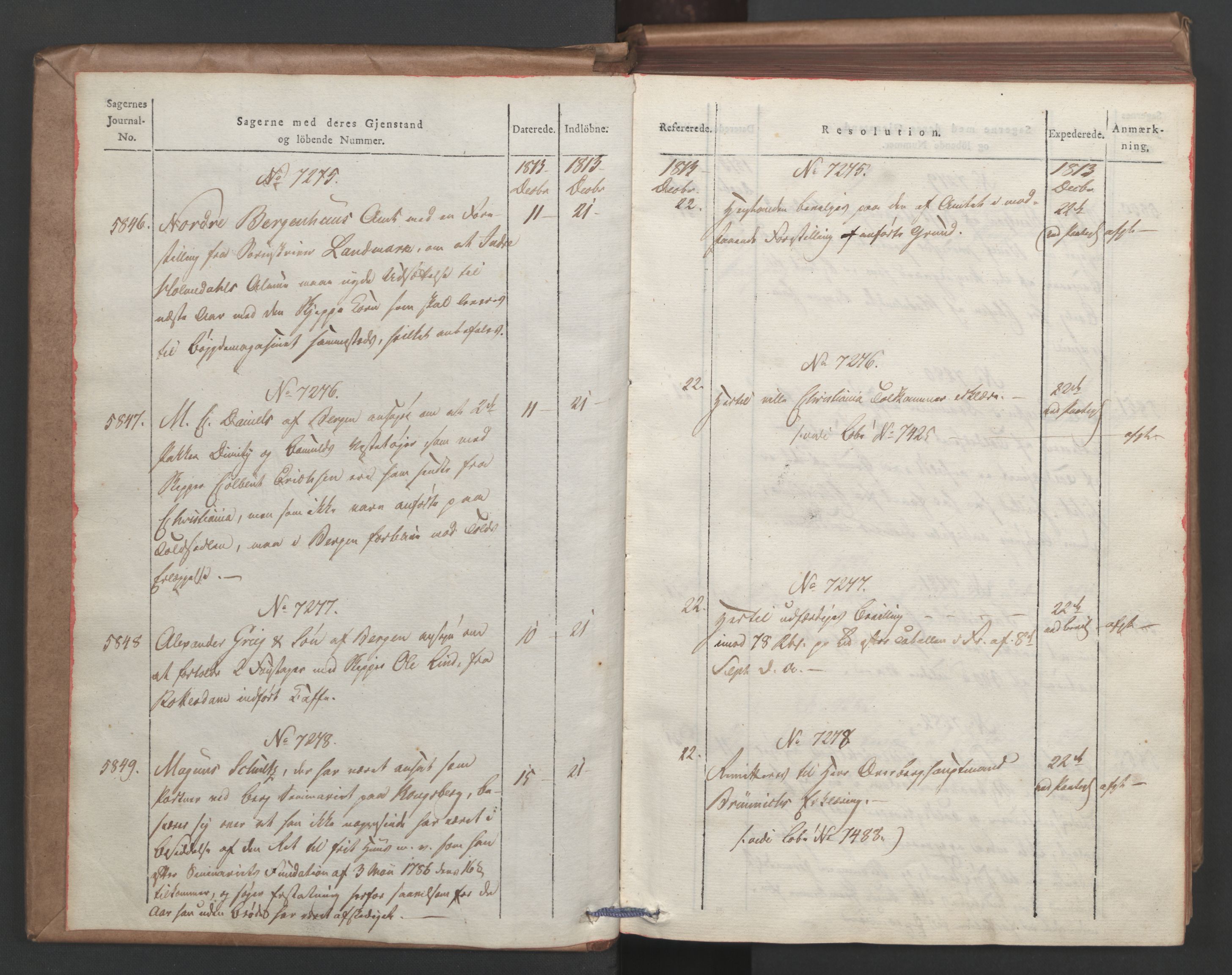 Stattholderembetet 1810-1814, 1. kontor (Kontor A), AV/RA-EA-2872/Ab/L0008: Referatprotokoll,  j.nr. 5846-6405,  l.nr. 7275-7924, 1813-1814, s. 3