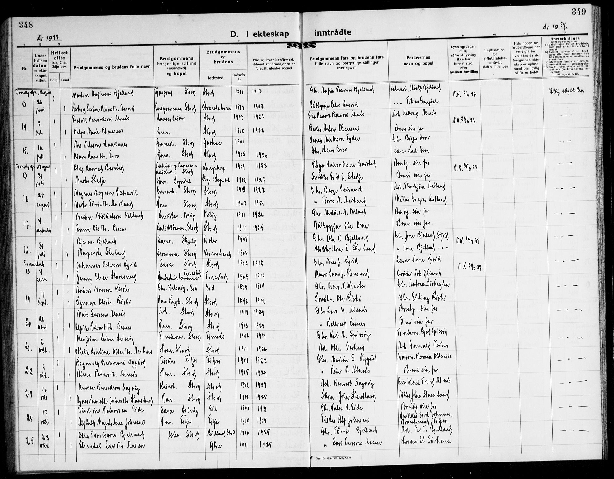 Stord sokneprestembete, AV/SAB-A-78201/H/Hab: Klokkerbok nr. A 5, 1933-1945, s. 348-349