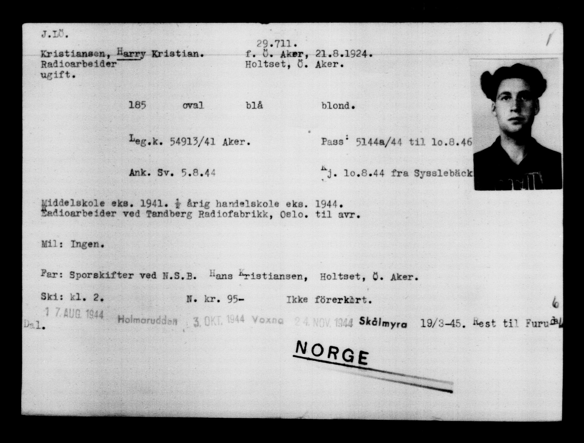 Utenriksstasjonene, Legasjonen i Stockholm, Flyktningkontoret, AV/RA-S-6753/V/Va/L0012: Kjesäterkartoteket, flyktninger med registreringsnr. 28300-31566, 1940-1945, s. 1550