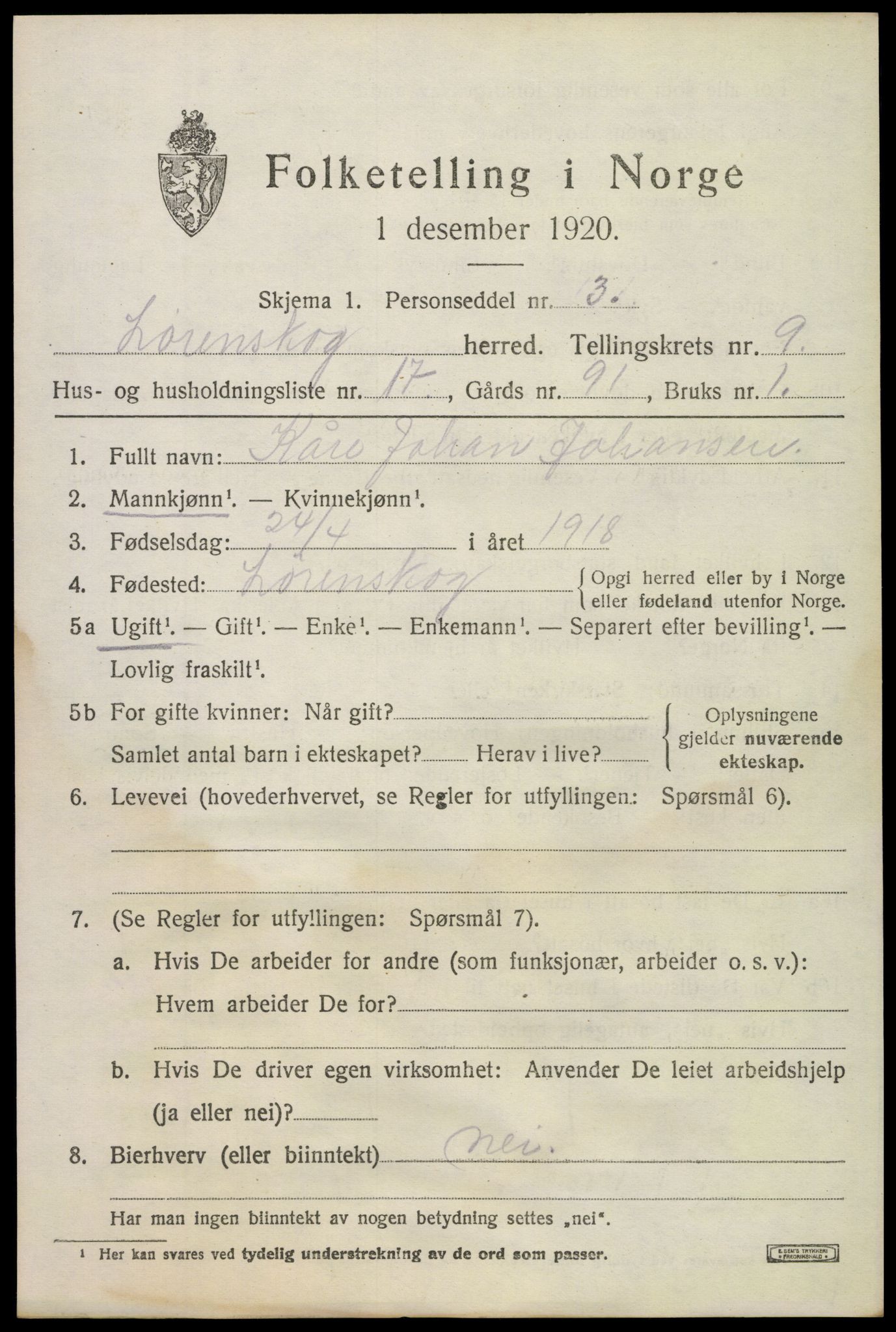 SAO, Folketelling 1920 for 0230 Lørenskog herred, 1920, s. 6952