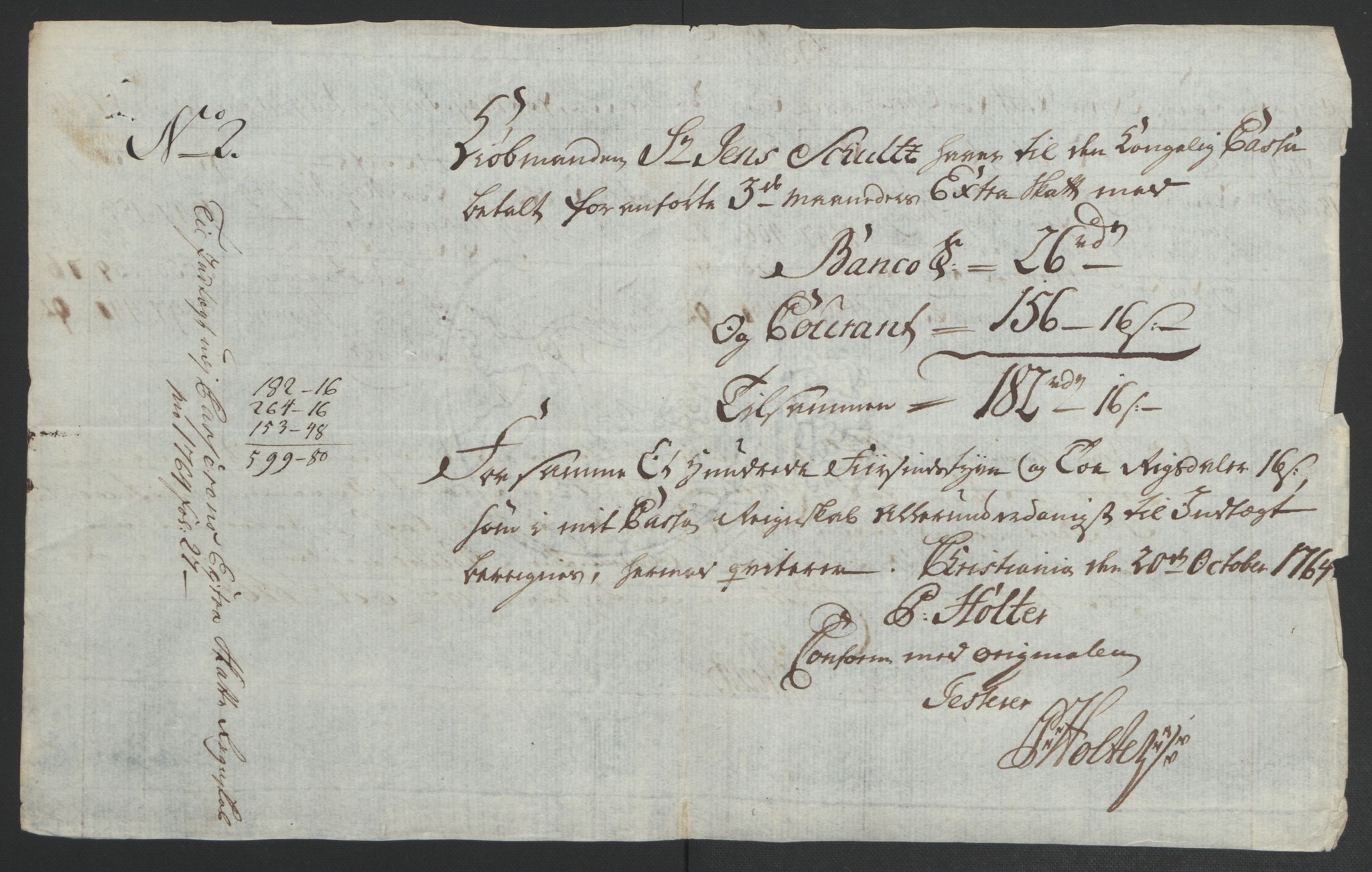 Rentekammeret inntil 1814, Reviderte regnskaper, Byregnskaper, AV/RA-EA-4066/R/Re/L0072/0001: [E13] Kontribusjonsregnskap / Ekstraskatt, 1763-1764, s. 450