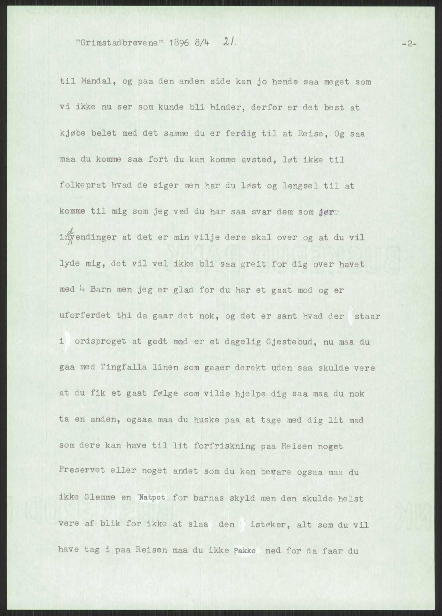 Samlinger til kildeutgivelse, Amerikabrevene, AV/RA-EA-4057/F/L0025: Innlån fra Aust-Agder: Aust-Agder-Arkivet, Grimstadbrevene, 1838-1914, s. 205