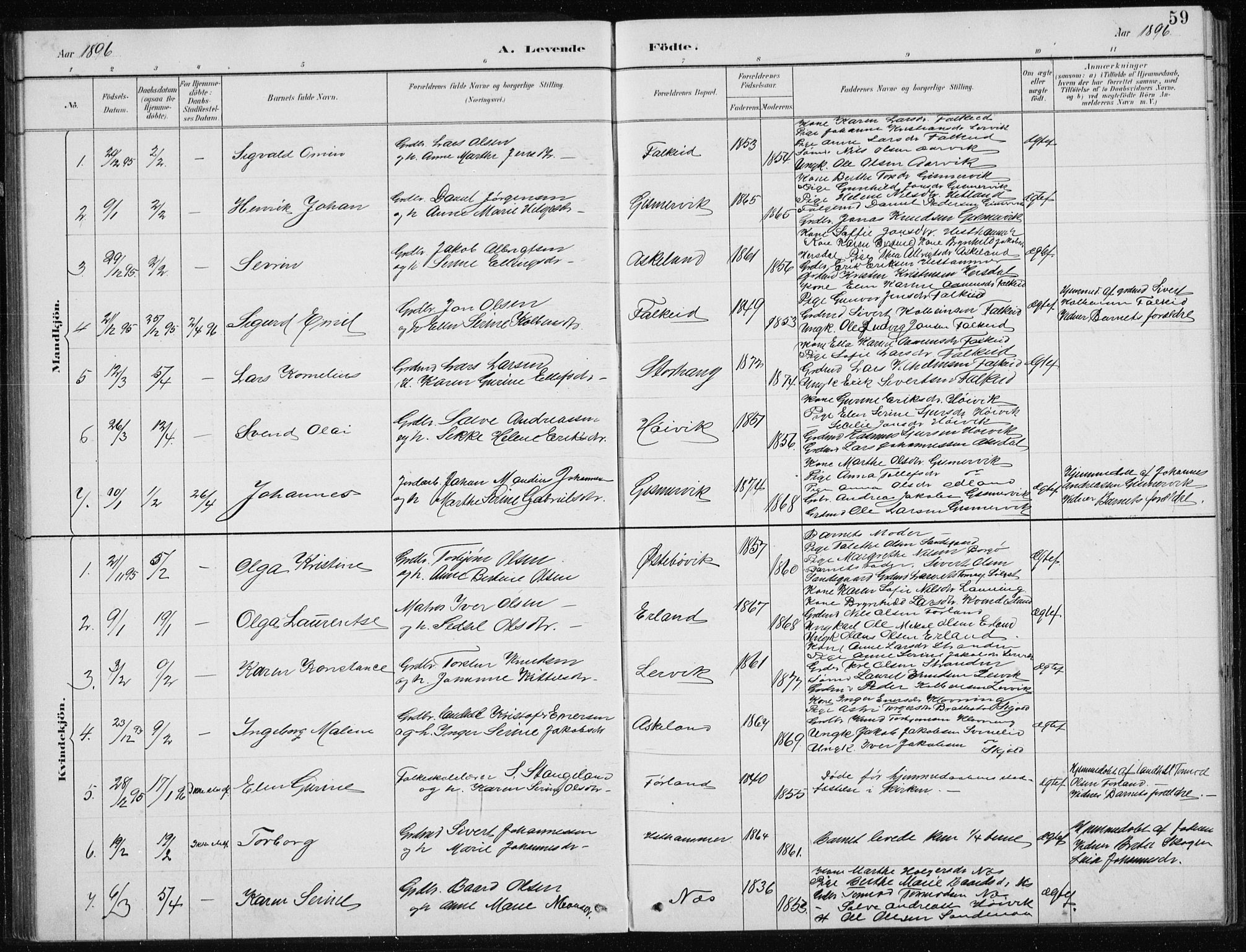 Tysvær sokneprestkontor, AV/SAST-A -101864/H/Ha/Hab/L0004: Klokkerbok nr. B 4, 1883-1896, s. 59