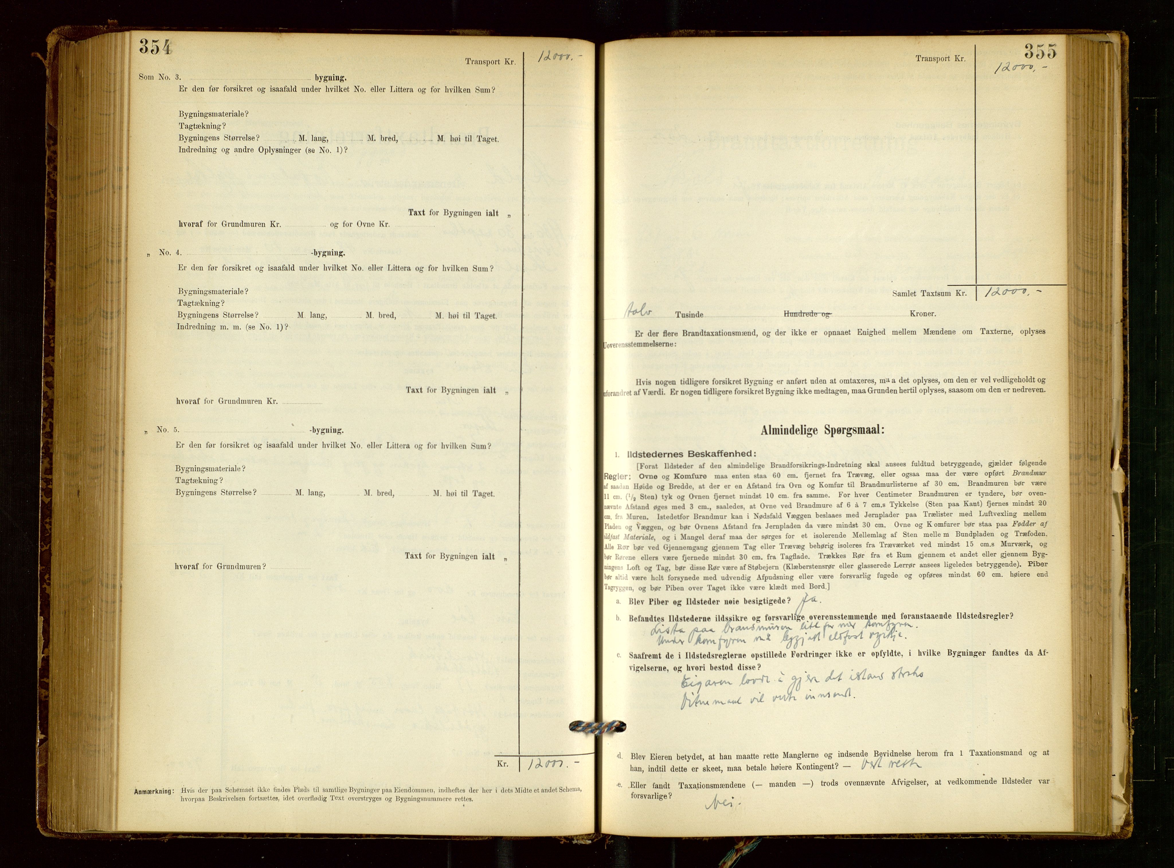 Skjold lensmannskontor, SAST/A-100182/Gob/L0001: "Brandtaxationsprotokol for Skjold Lensmandsdistrikt Ryfylke Fogderi", 1894-1939, s. 354-355