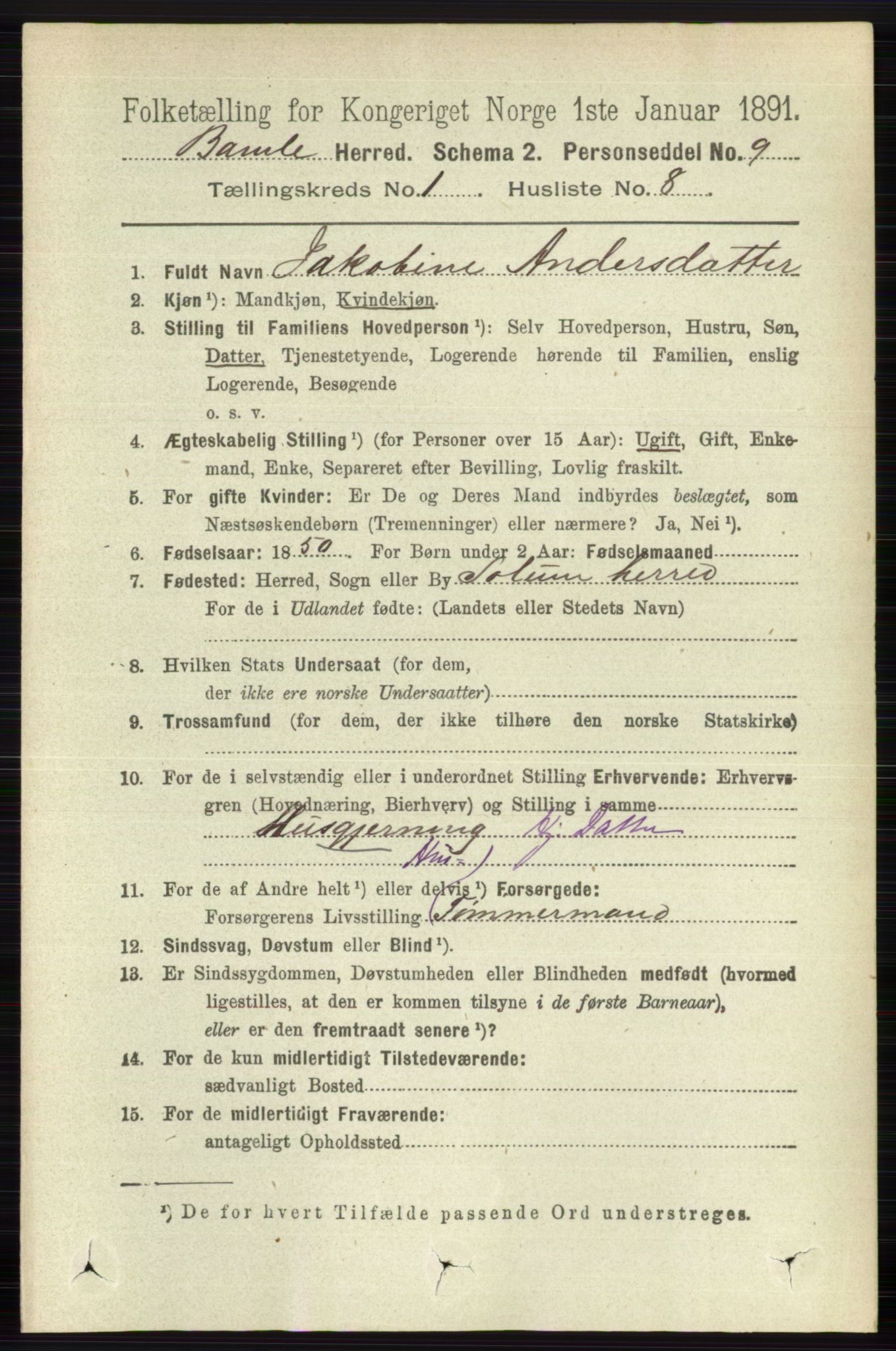RA, Folketelling 1891 for 0814 Bamble herred, 1891, s. 191