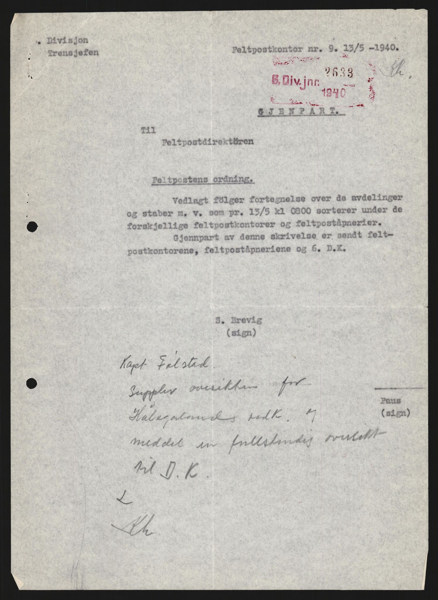 Forsvaret, Forsvarets krigshistoriske avdeling, AV/RA-RAFA-2017/Y/Yb/L0123: II-C-11-600  -  6. Divisjon med avdelinger, 1940, s. 634